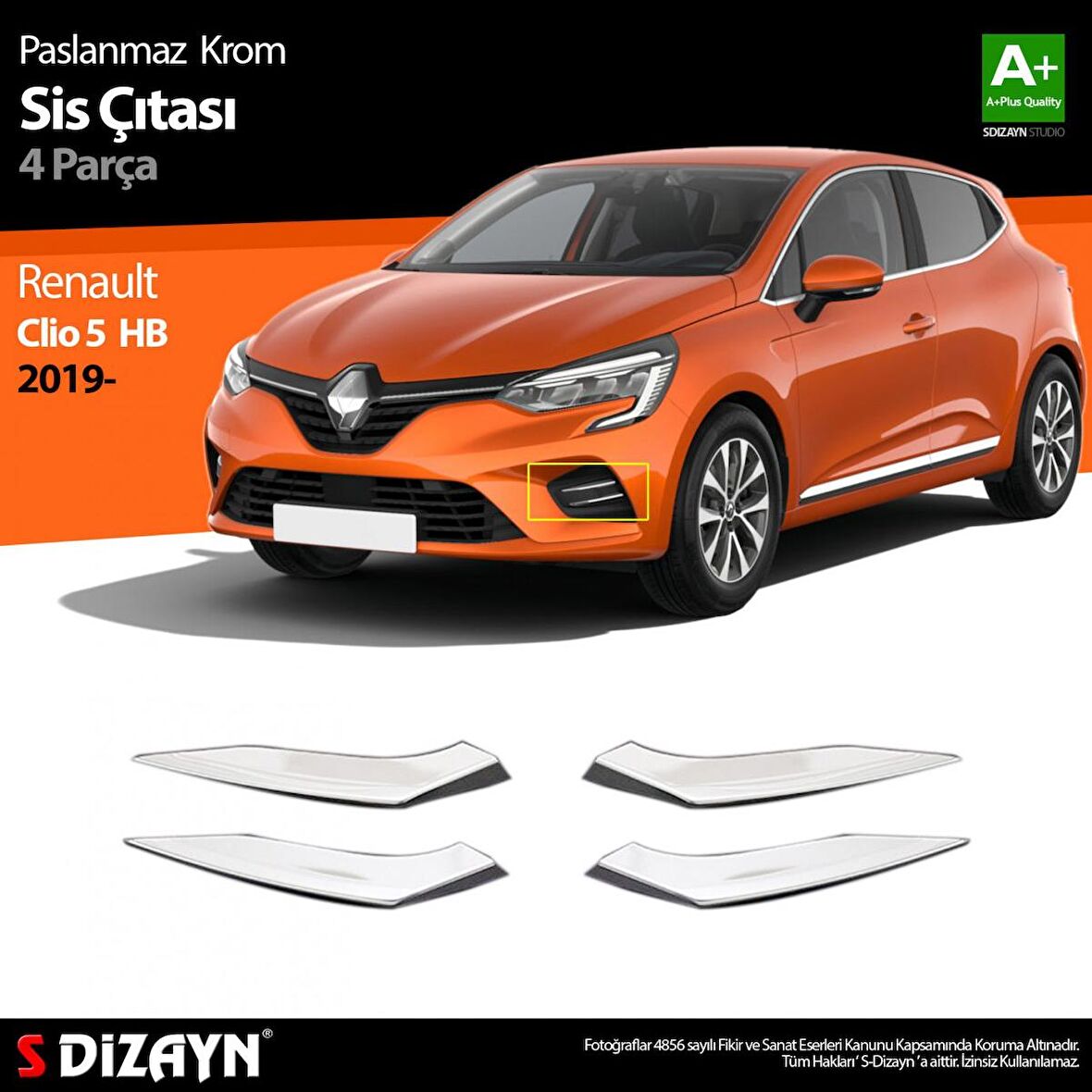 S-Dizayn Renault Clio 5 Krom Sis Çıtası 4 Prç. 2019 ve Üzeri