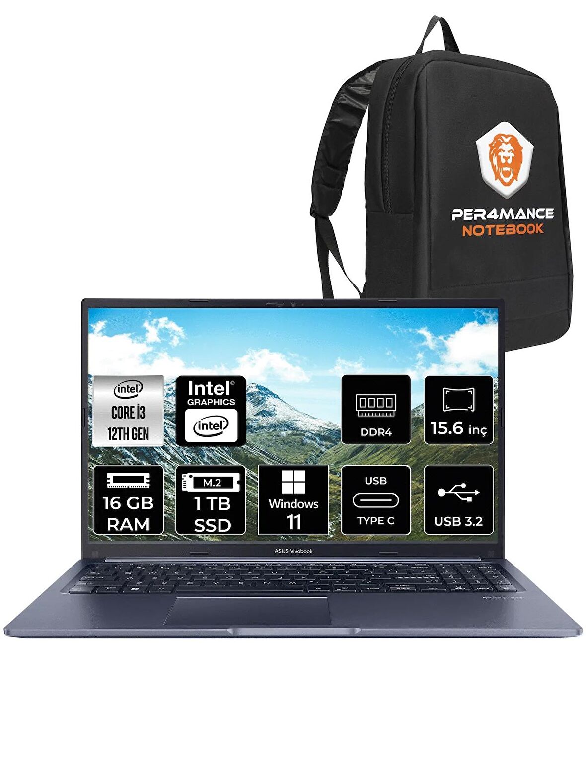 ASUS Vivobook 15 X1502ZA i3 1215U 16GB RAM 1TB SSD 15.6'' FHD W11HOME EJ1645 & PER4 ÇANTA
