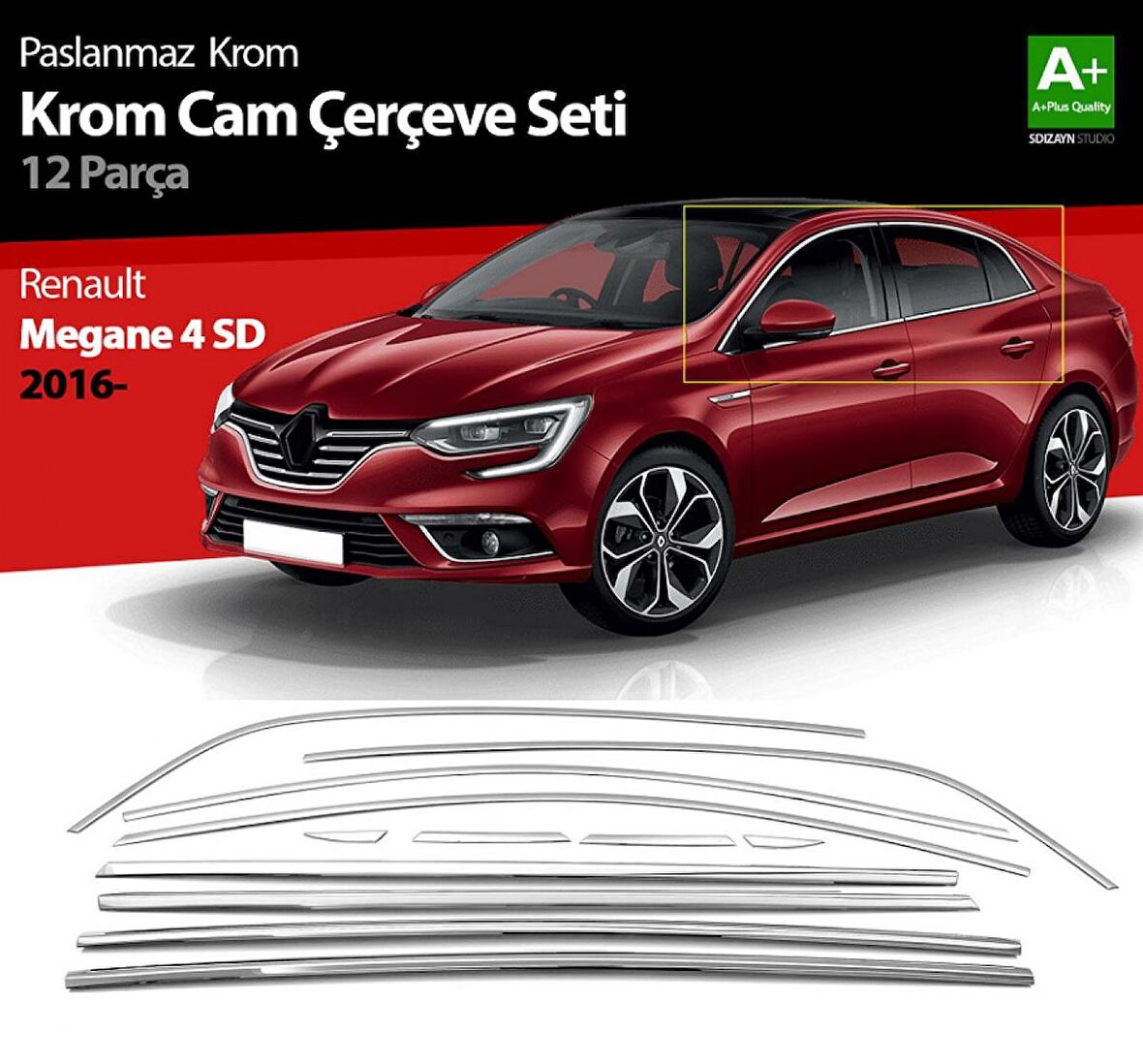 S-Dizayn Renault Megane 4 SD Krom Cam Çerçevesi 12 Prç. 2016 Üzeri