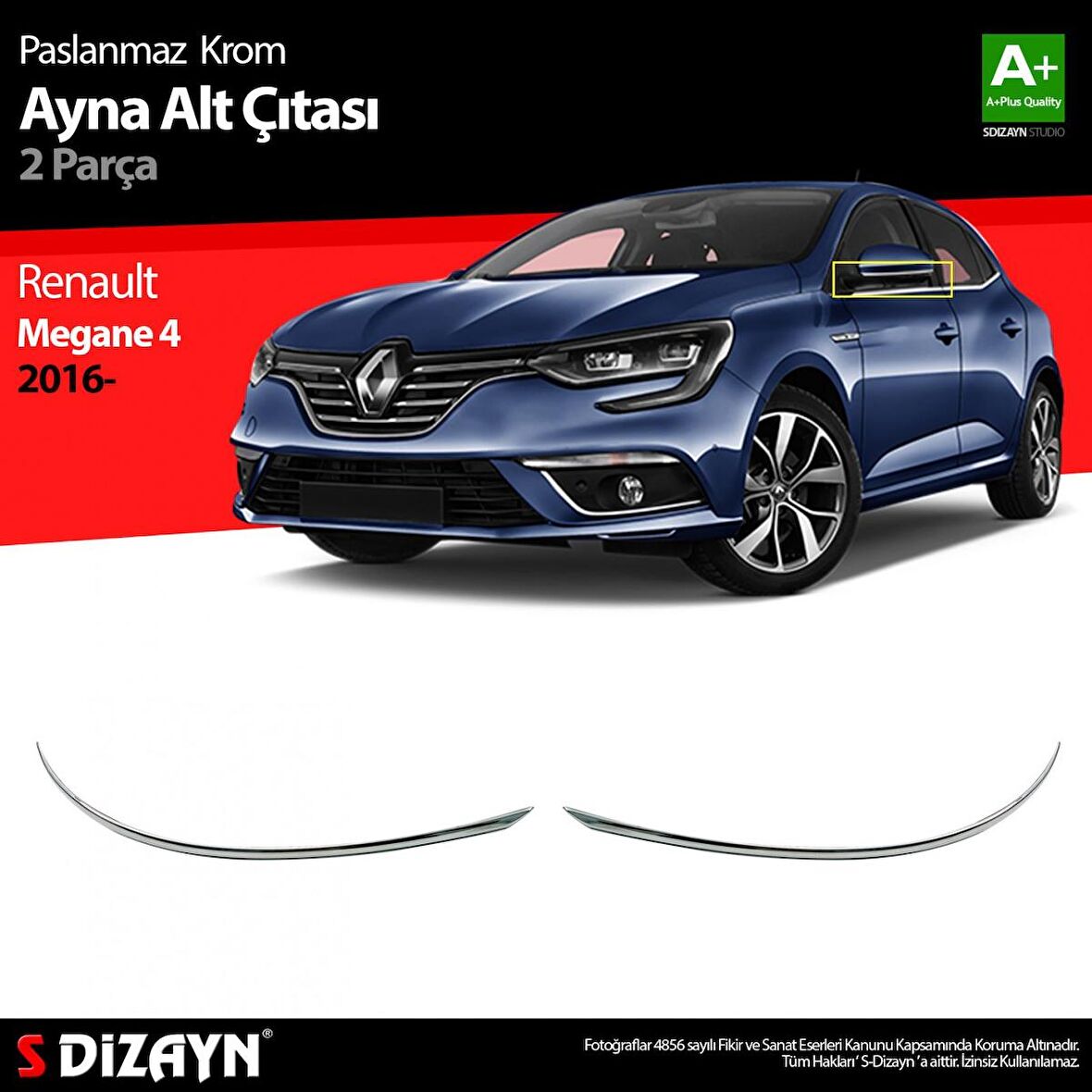 S-Dizayn Renault Megane 4 Krom Ayna Alt Çıtası 2 Prç. 2016 ve Üzeri