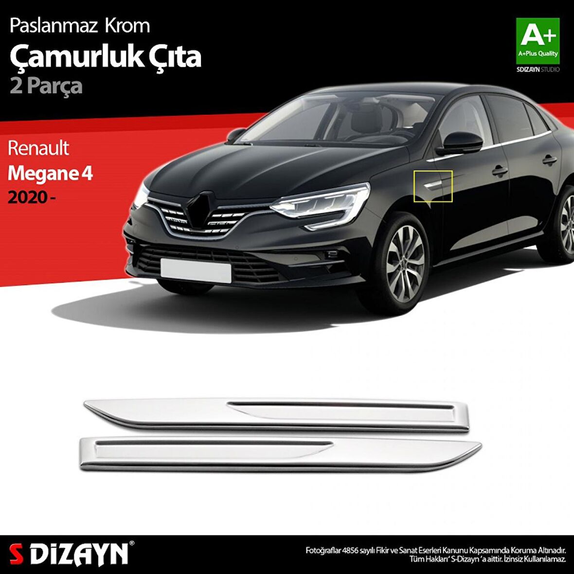 S-Dizayn Renault Megane 4 Krom Çamurluk Sinyal Çıtası 2 Prç. 2020 Üzeri