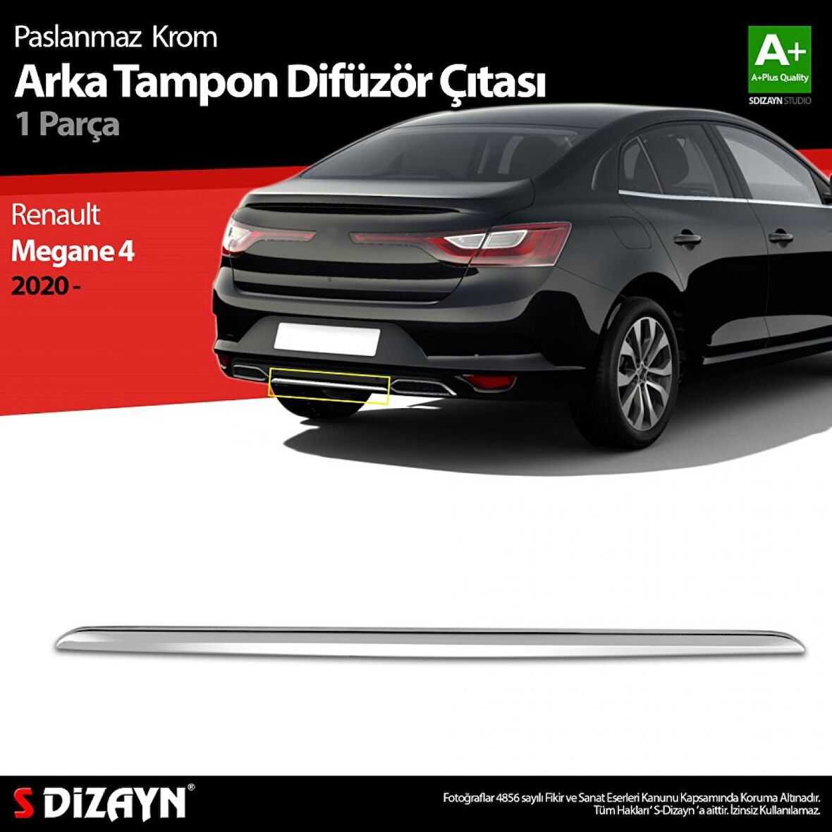 S-Dizayn Renault Megane 4 Krom Arka Tampon Difüzör Çıtası 2020 Üzeri