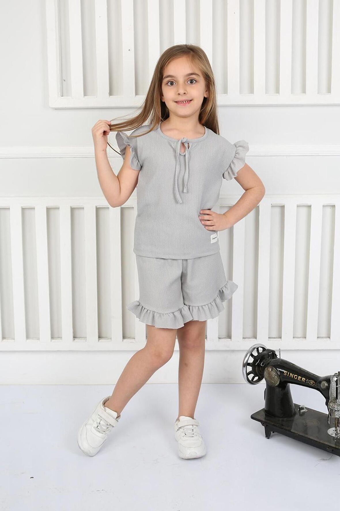 Fırfır Detaylı Şortlu Yazlık Kız Çocuk Takım