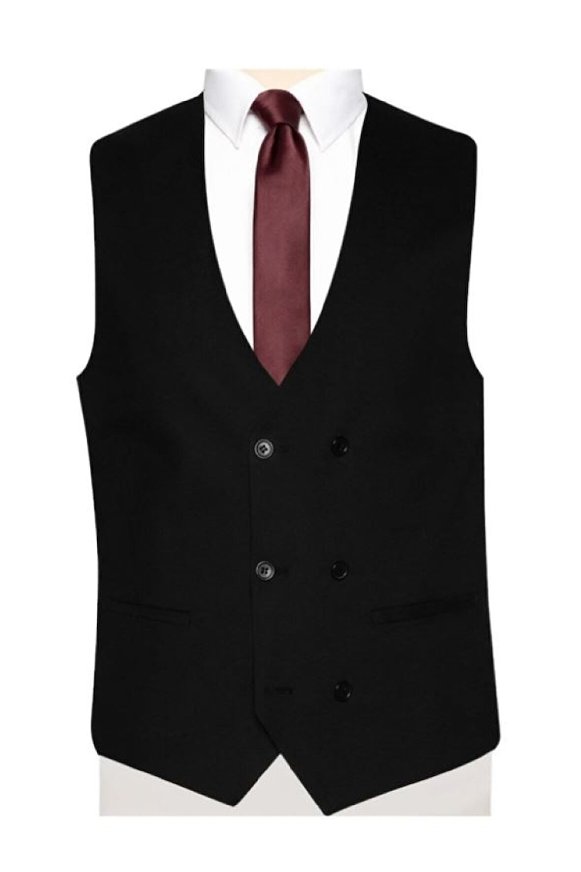 DÜZ SİYAH KRUVAZE TEK TAKIM ELBİSE YELEĞİ