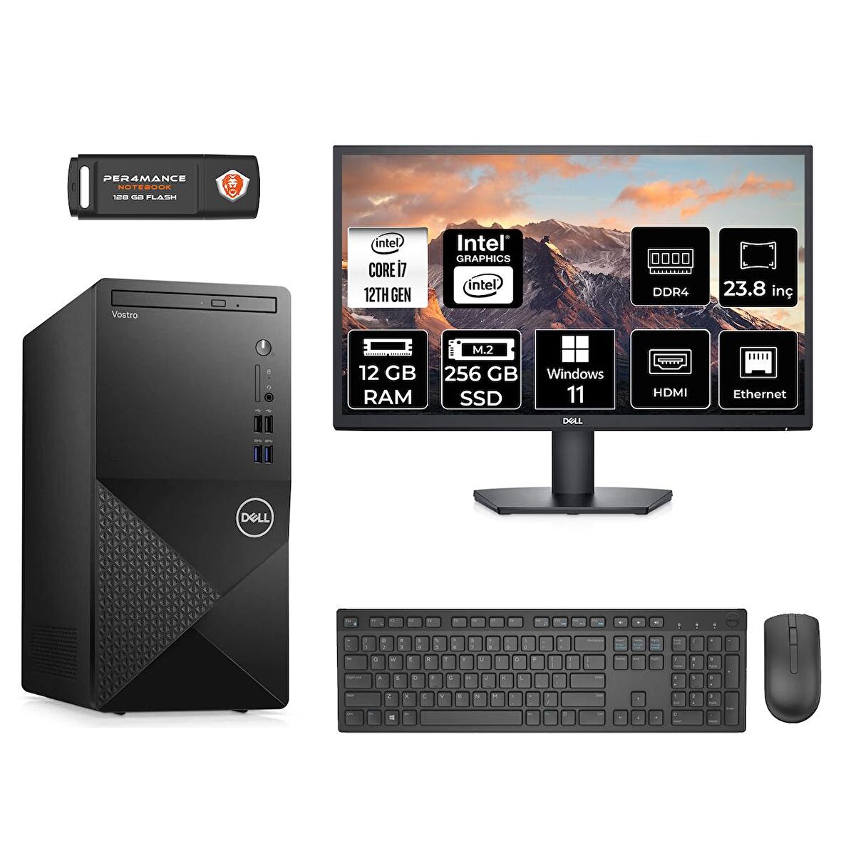 Dell Vostro 3910MT i7 12700 12GB 256GB SSD W11H N7600VDT3910 MASAÜSTÜ PC & 23.8" MONİTÖR