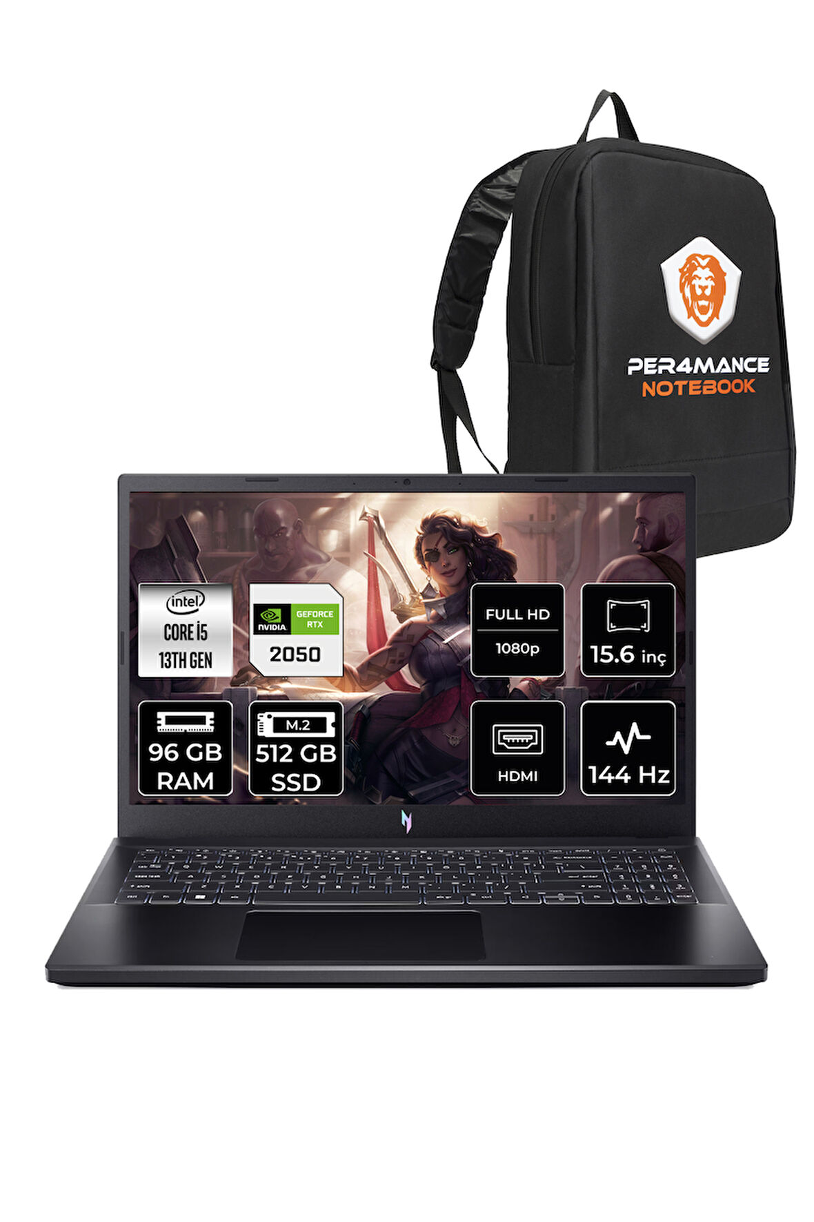 Acer Nitro V 15 i5 13420H 96GB 512GB SSD RTX2050/4GB 144Hz FHD 15.6" FDOS Gaming Laptop & PER4 ÇANTA