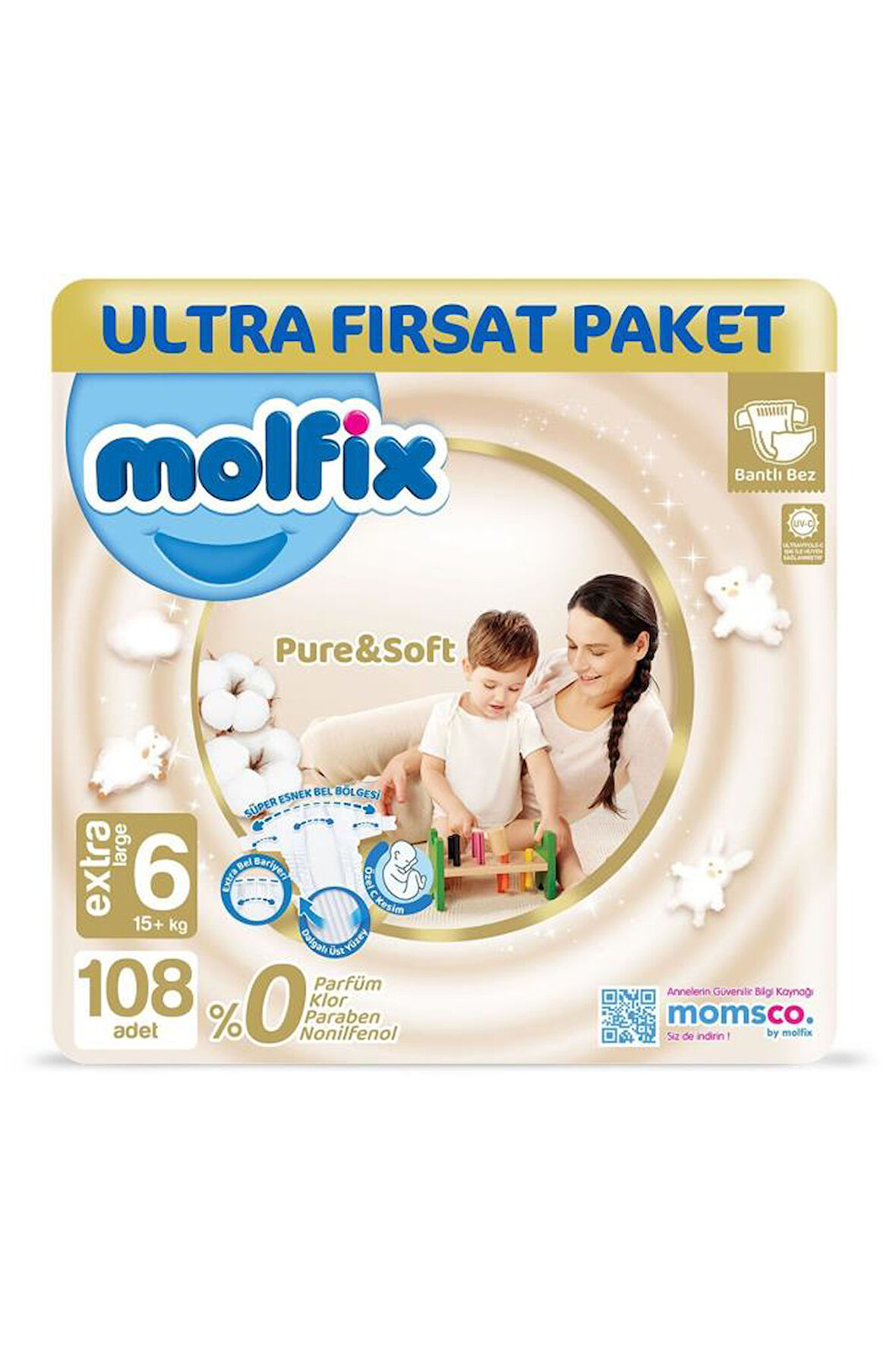 Molfix Pure & Soft Bebek Bezi 6 Beden Extra Large 108 Adet