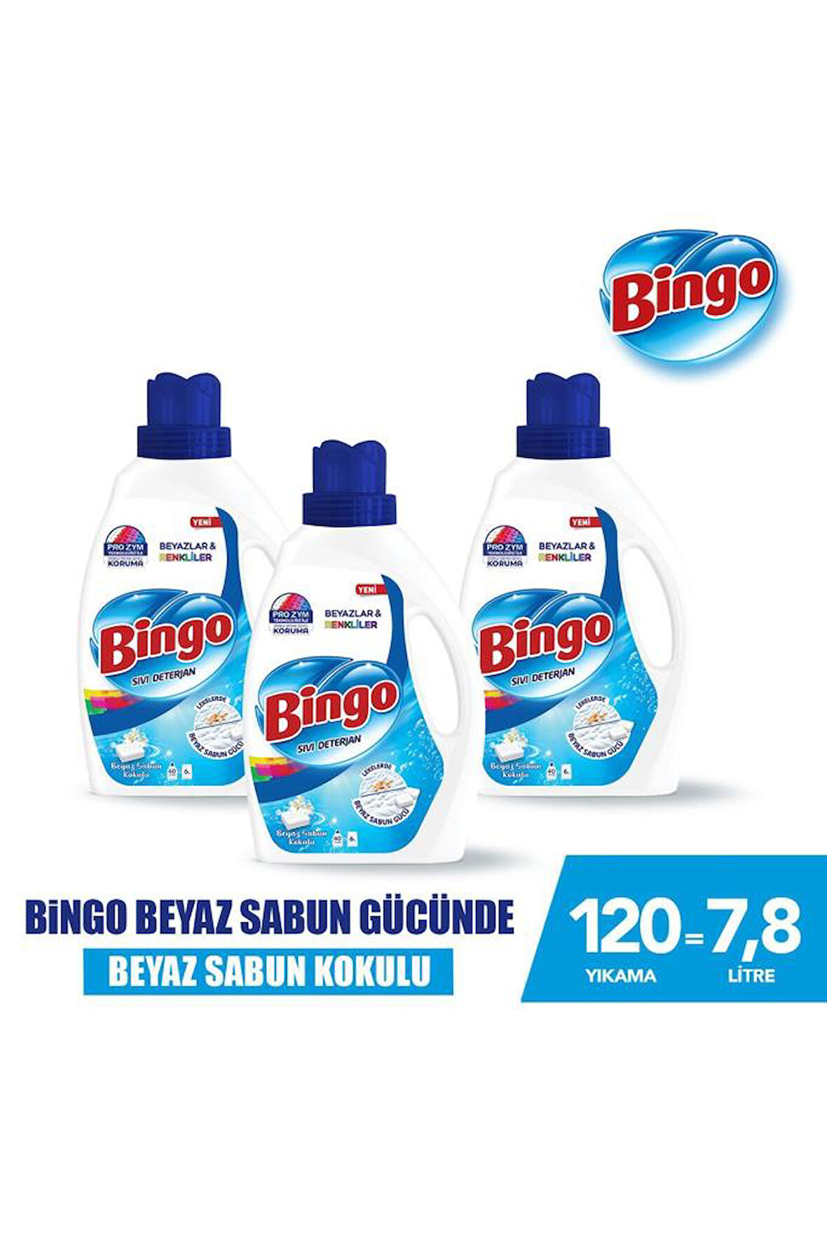 Bingo Sıvı Deterjan Beyaz Ve Renkli Beyaz Sabun Kokulu 2,6 ml X 3 Adet