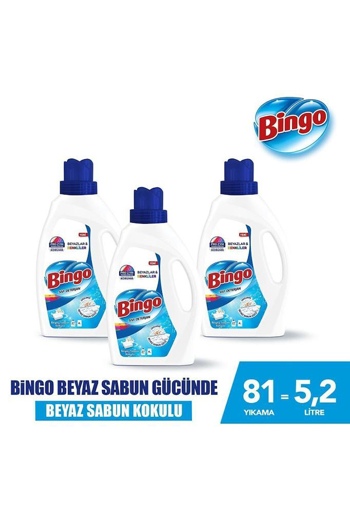 Bingo Sıvı Çamaşır Deterjanı Beyaz Sabun 1755 ml 3lü