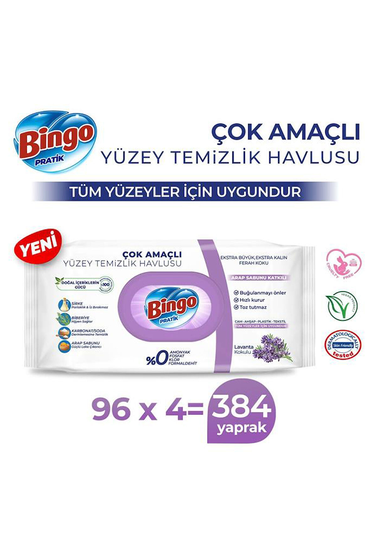 Bingo Pratik Yüzey Temizlik Havlusu Lavanta 96x4 (384 YAPRAK)