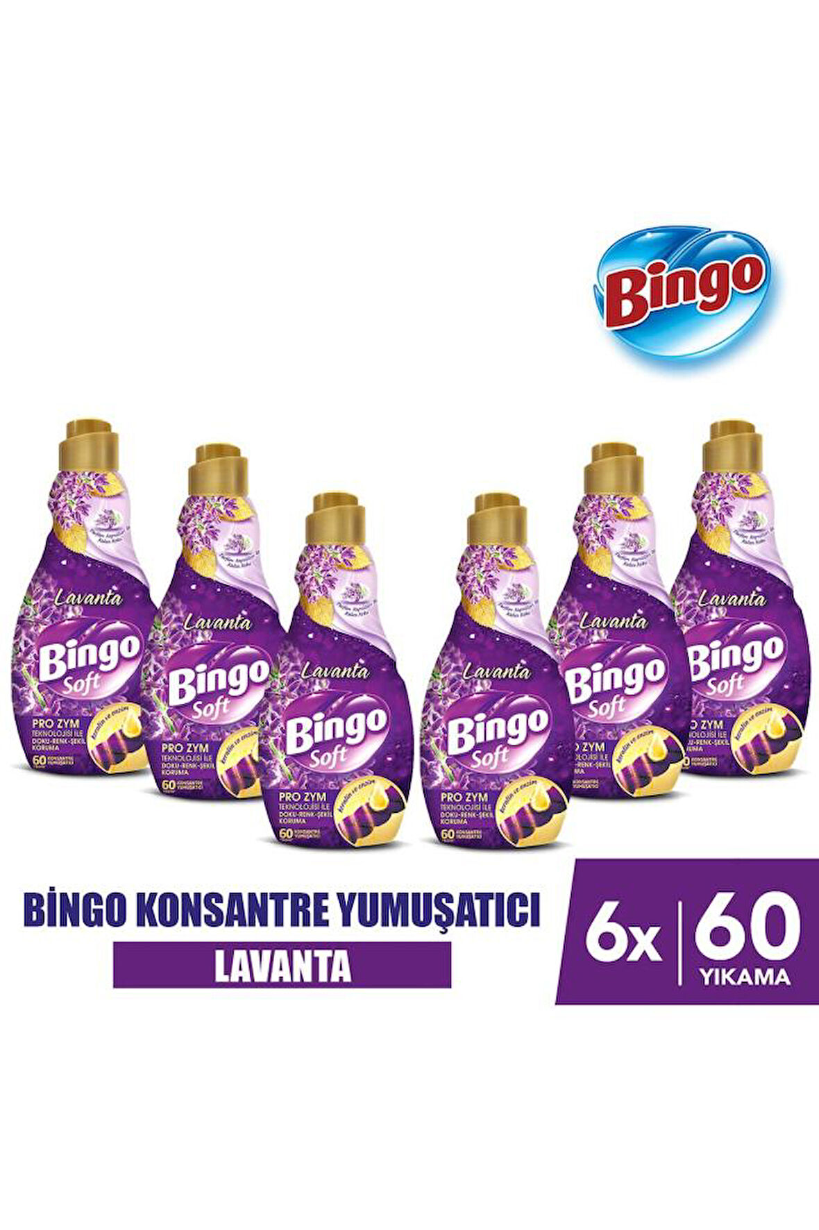 Bingo Soft Konsantre Çamaşır Yumuşatıcısı Lavanta 1440 ml X 6 Adet