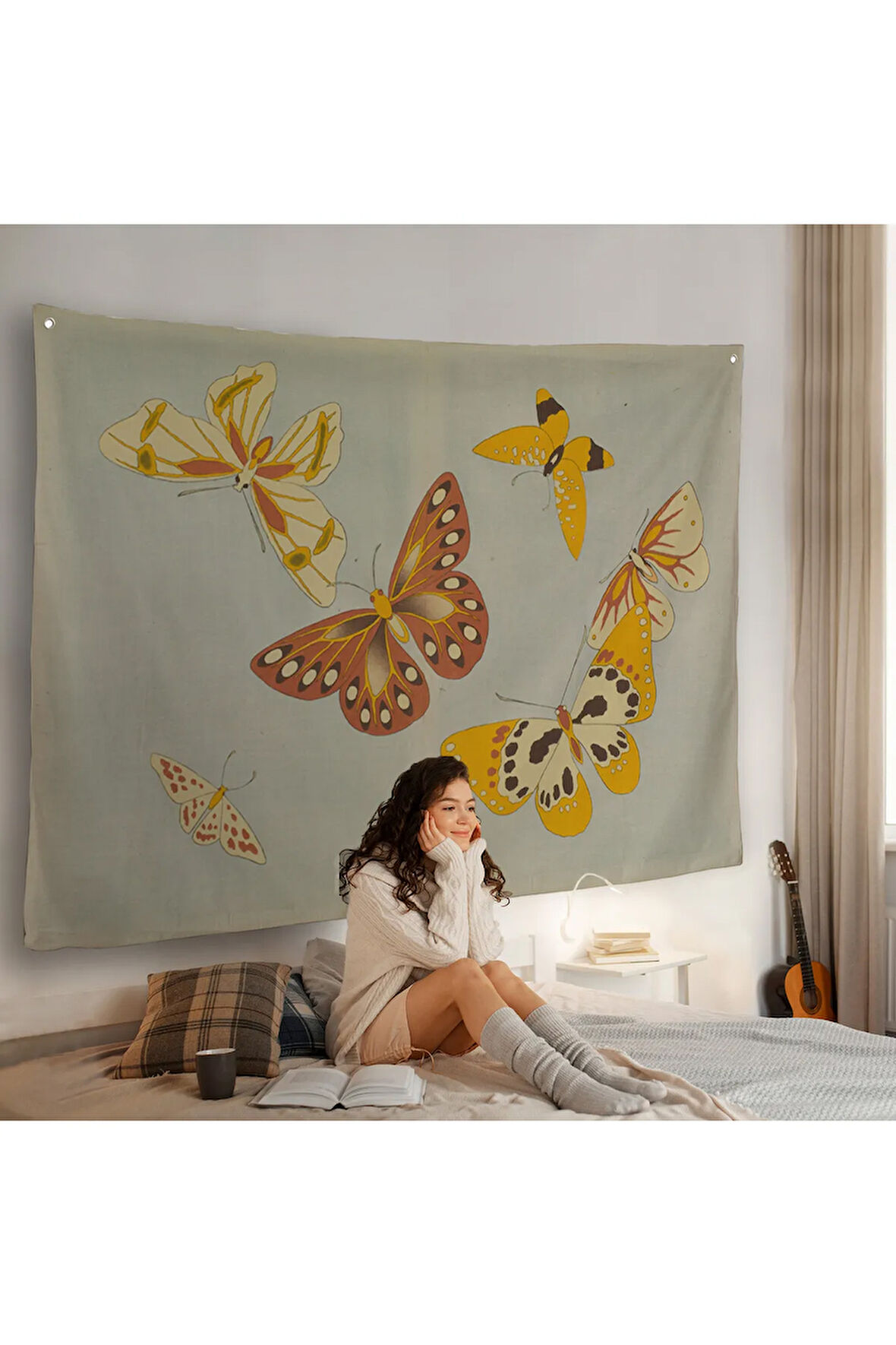 Vintage Japon Kelebeği Duvar Örtüsü-7040