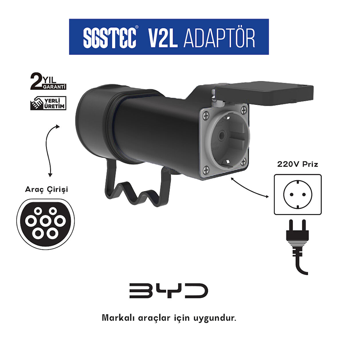 SGSTEC BYD V2L Adaptör Priz 