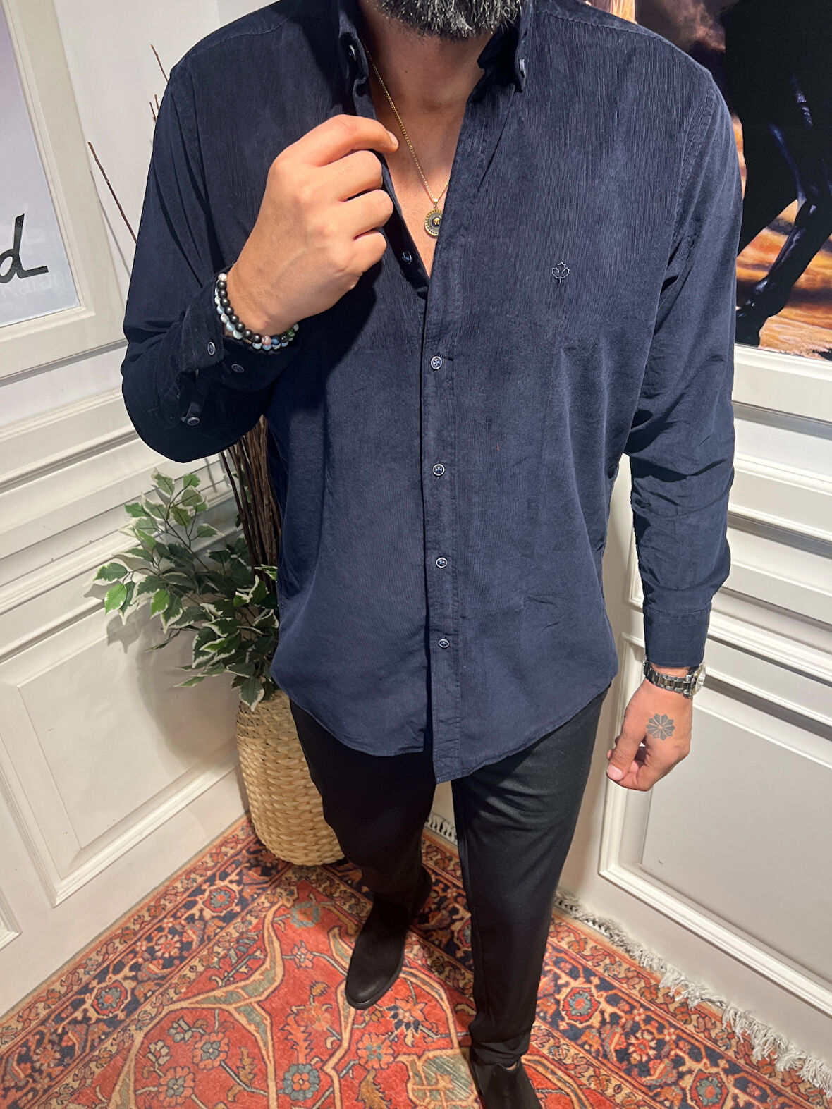 Guild Lacivert Kadife Gömlek