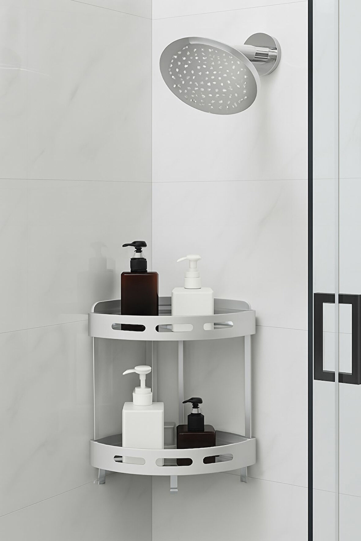 Alüminyum Paslanmaz 2 Katlı Banyo Köşe Rafı Banyo Düzenleyici Organizer