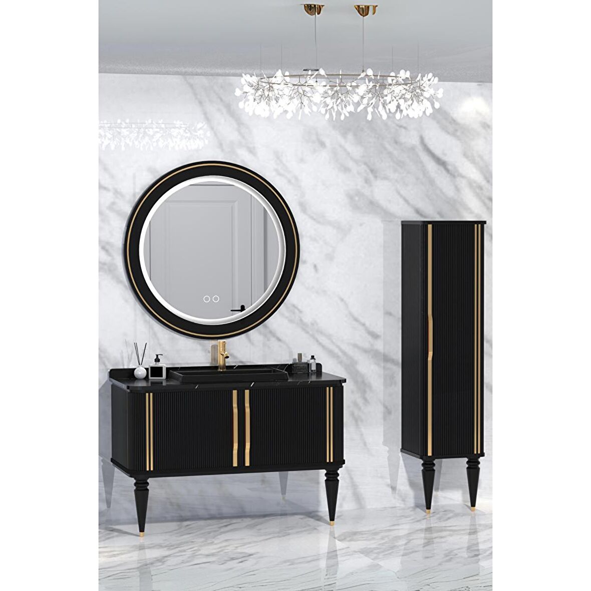 LAURA 120 CM SİYAH LAVABOLU BANYO DOLABI  SİYAH - BOY DOLAP DAHİL