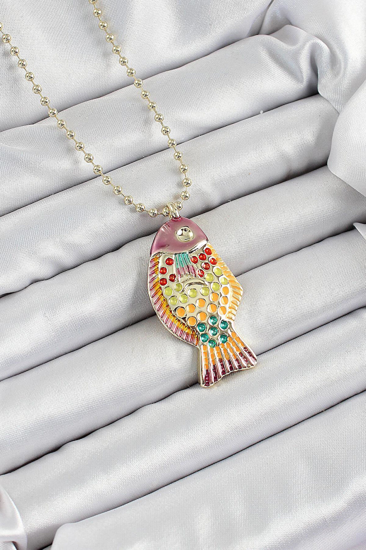 Pirinç Rainbow Balık Model Zirkon Taşlı Gold Renk Kadın Kolye