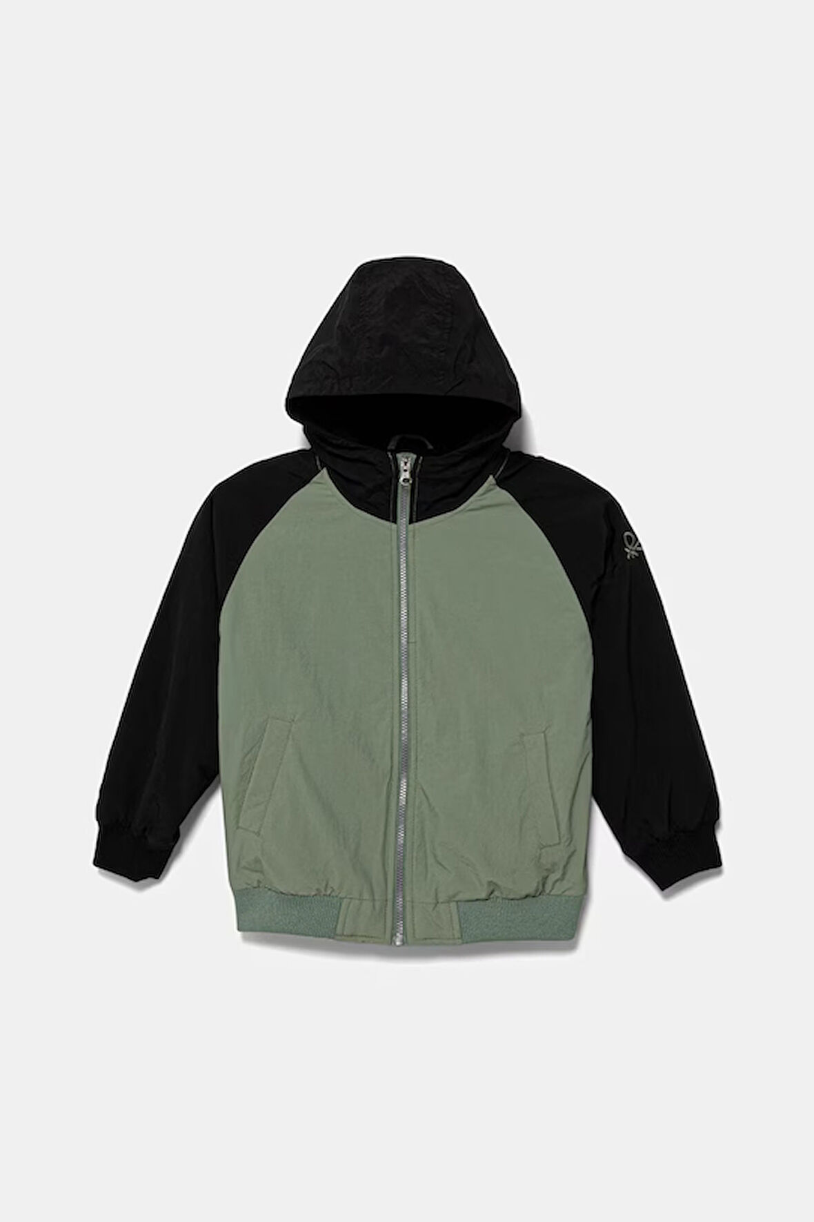 Erkek Çocuk Haki Kolu Logo Detaylı Astarlı Kapüşonlu Yağmurluk