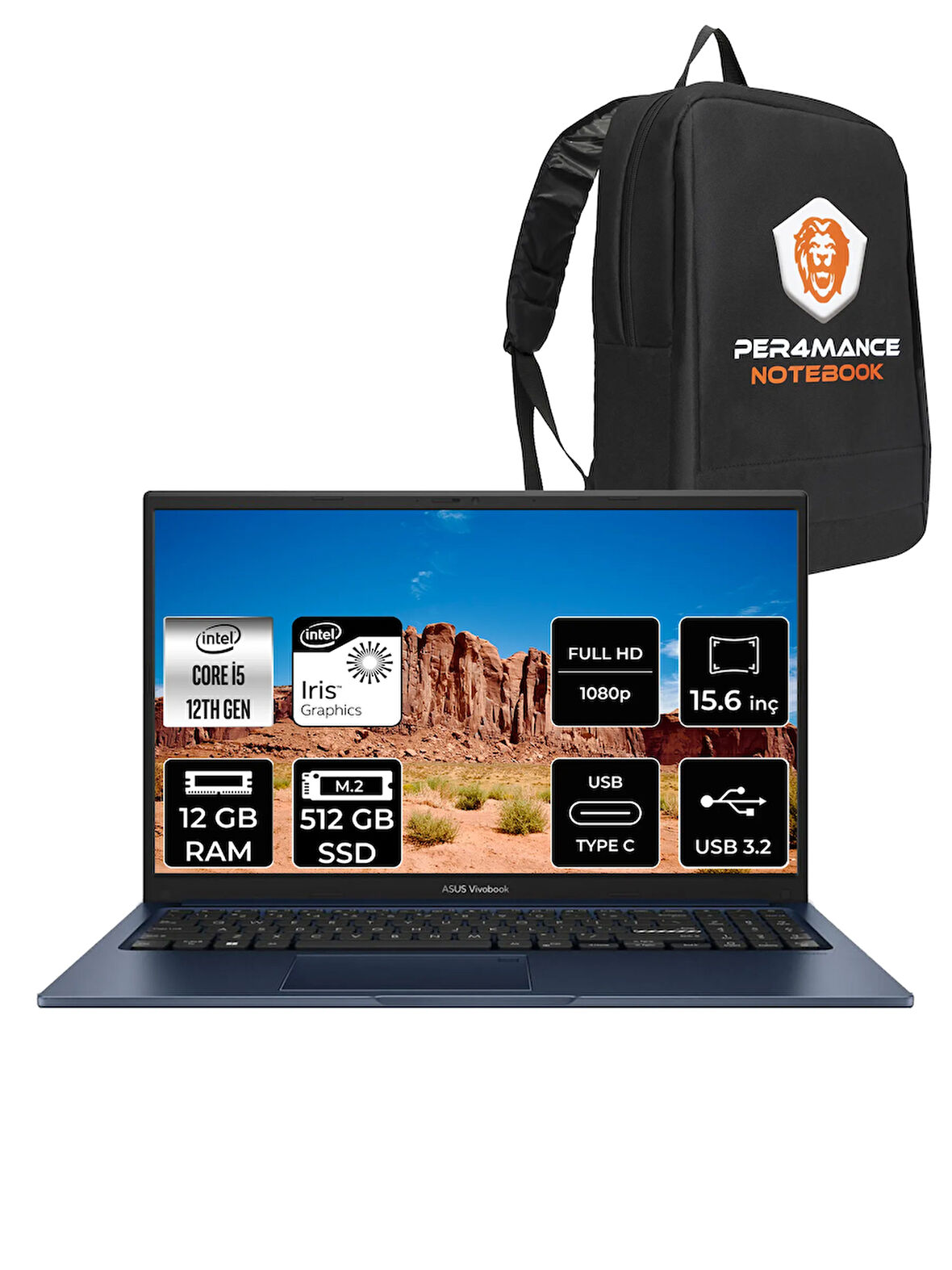 ASUS Vivobook 15 X1504ZA i5 1235U 12GB RAM 512GB SSD 15.6'' FHD FDOS NJ547 & PER4 ÇANTA