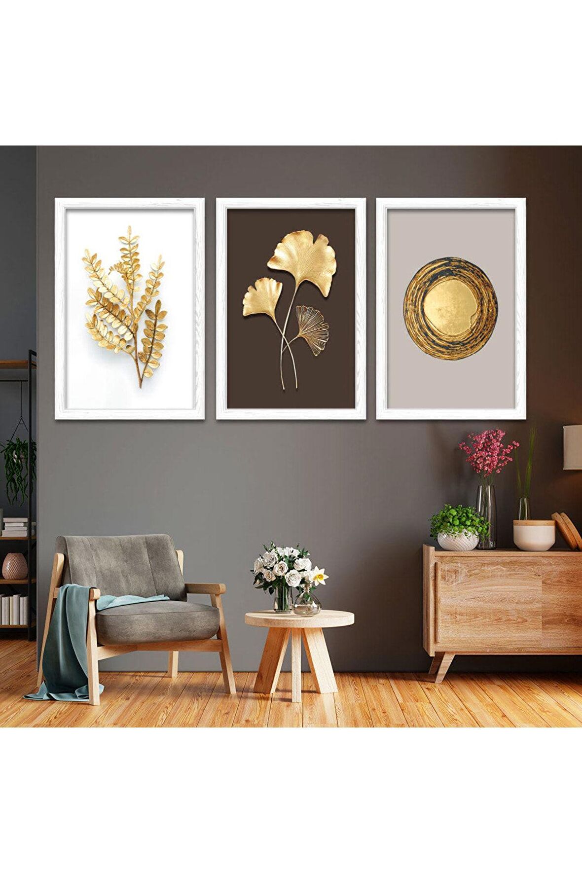 Zevahir 5 Parça Mdf Palmiye Ağaçları Tablo Ve Mdf Saat Kombin