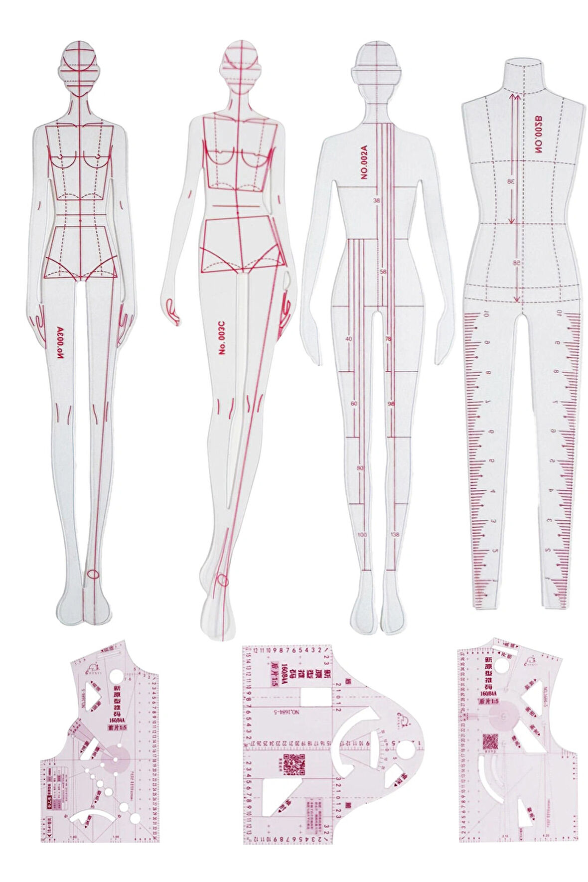 7’li Mini Moda Cetveli Seti – Kumaş Tasarımı, Konfeksiyon ve Prototip Çizim Şablonu