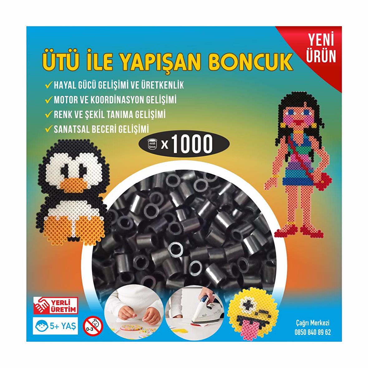 Hama Tipi Ütü ile Yapışan Midi Boncuk 5mm 1000'li Siyah