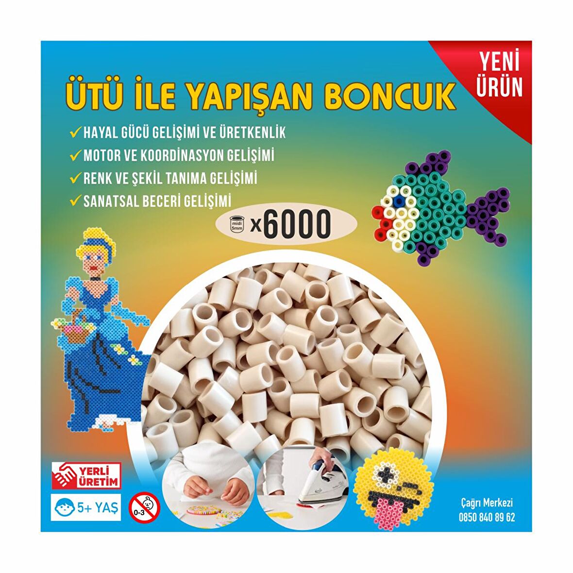 Hama Tipi Ütü ile Yapışan Midi Boncuk 5mm 6000'li Bej