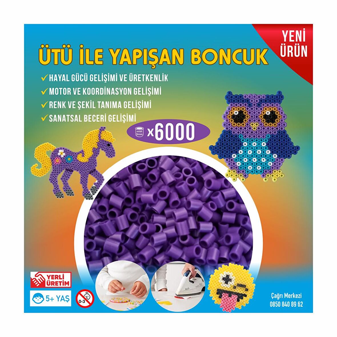 Hama Tipi Ütü ile Yapışan Midi Boncuk 5mm 6000'li Mor