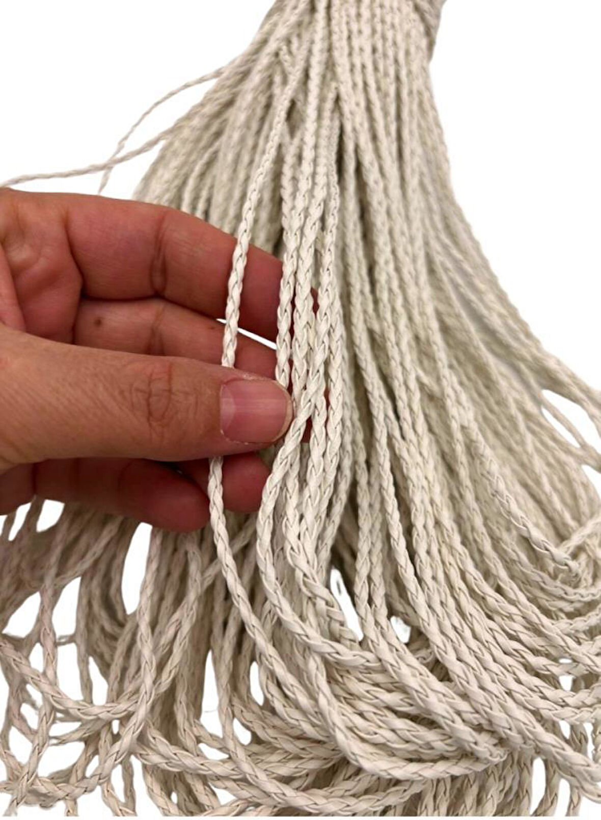 Çanta Aksesuar Deri Tüp Örgü 3 mm 1 Metre Kırık Beyaz  Renk