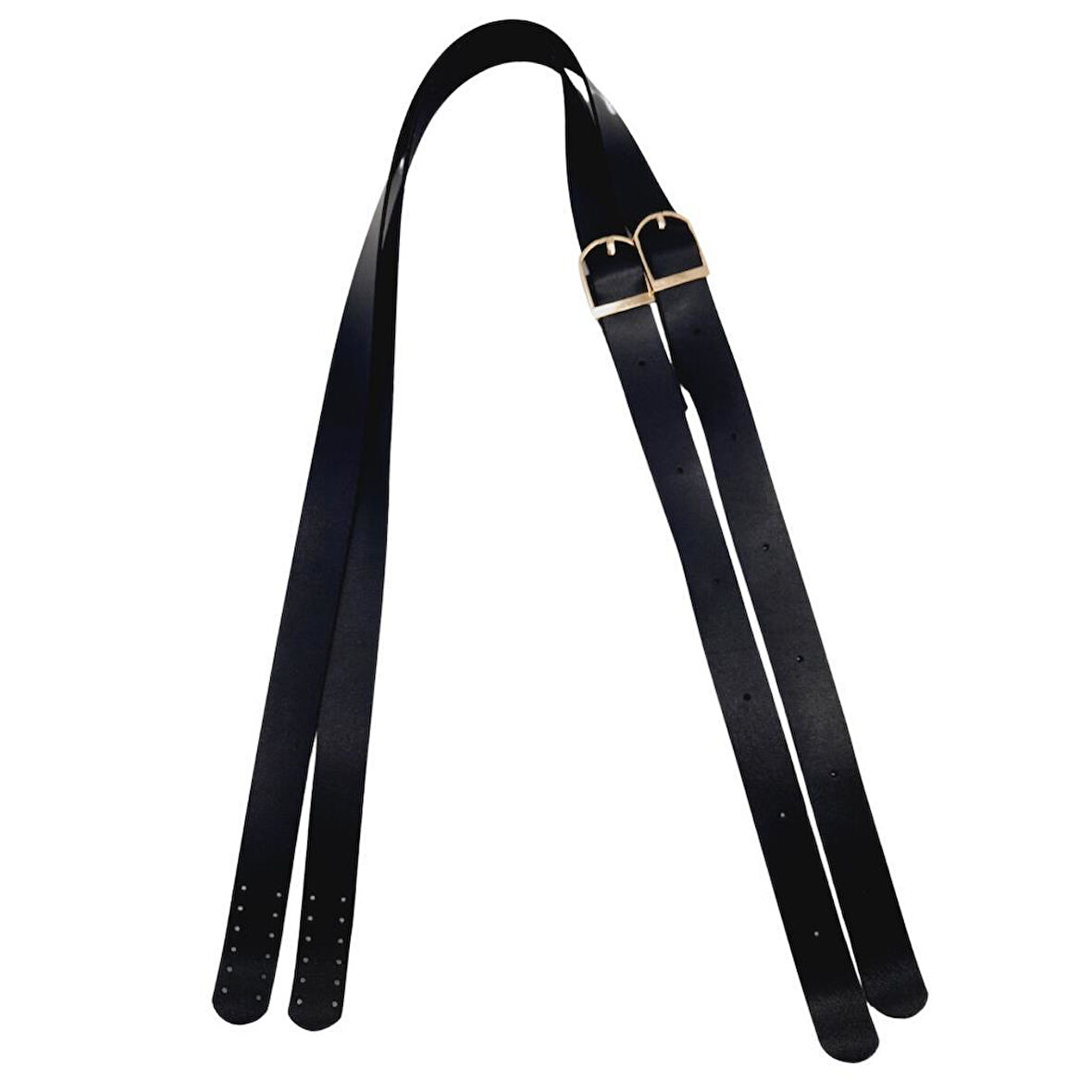 Çanta Aksesuar Suni Deri Tek Tokalı Ayarlanabilir Çift Çanta Sapı Siyah Renk Light Gold Metal