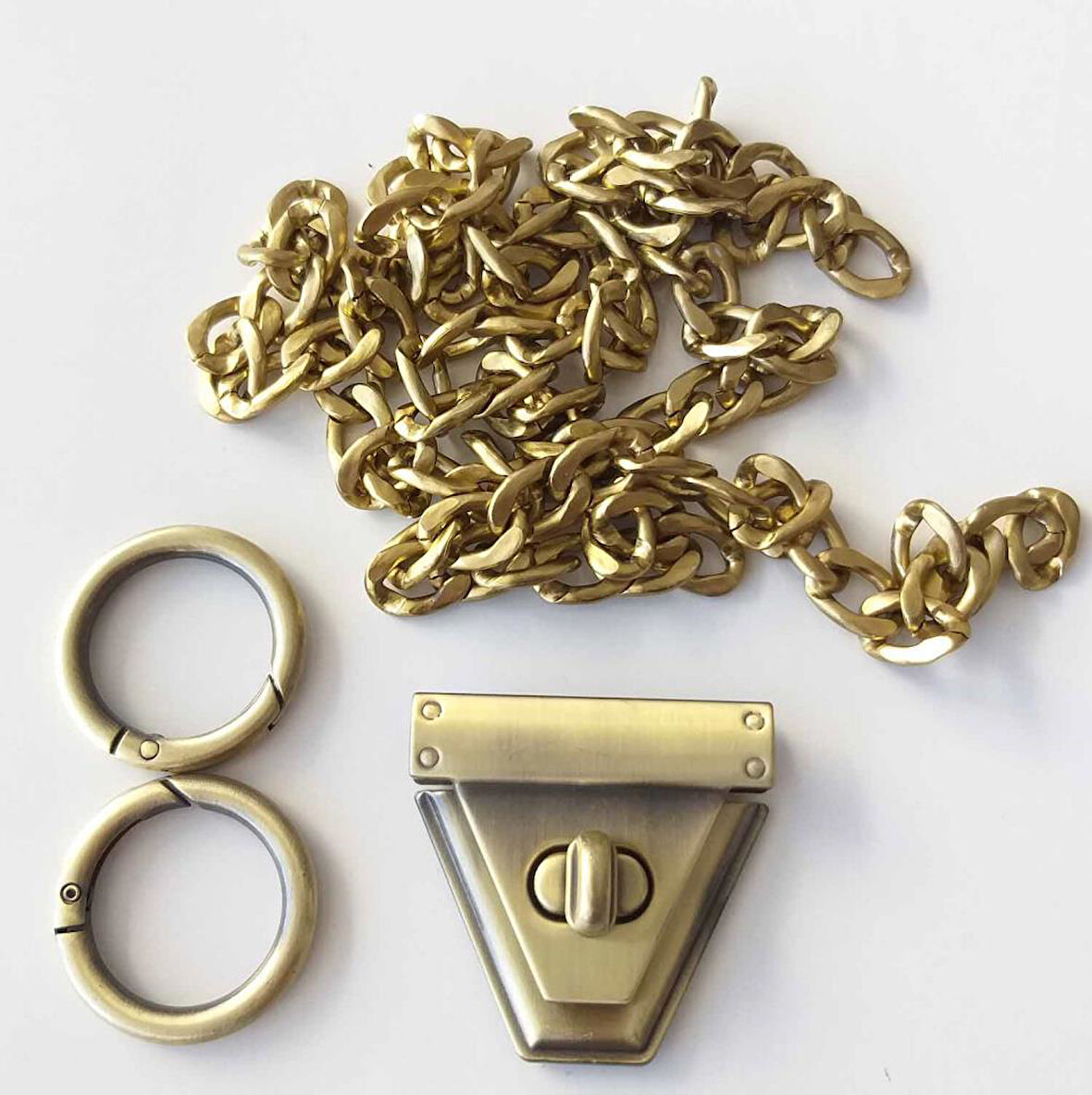 Çanta Aksesuar Açık Antik Renk Üçgen Kilit Zincir Set