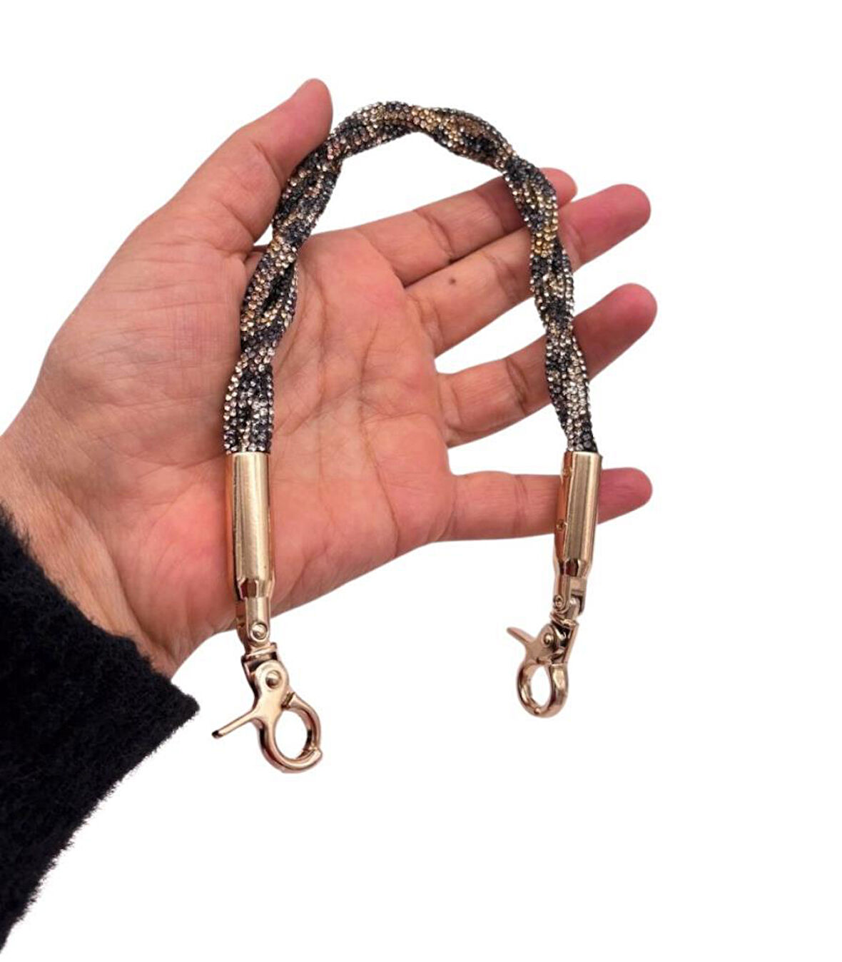 Çanta Aksesuar cm Leopar Taşlı   Çanta Sapı  Light Gold Metalli