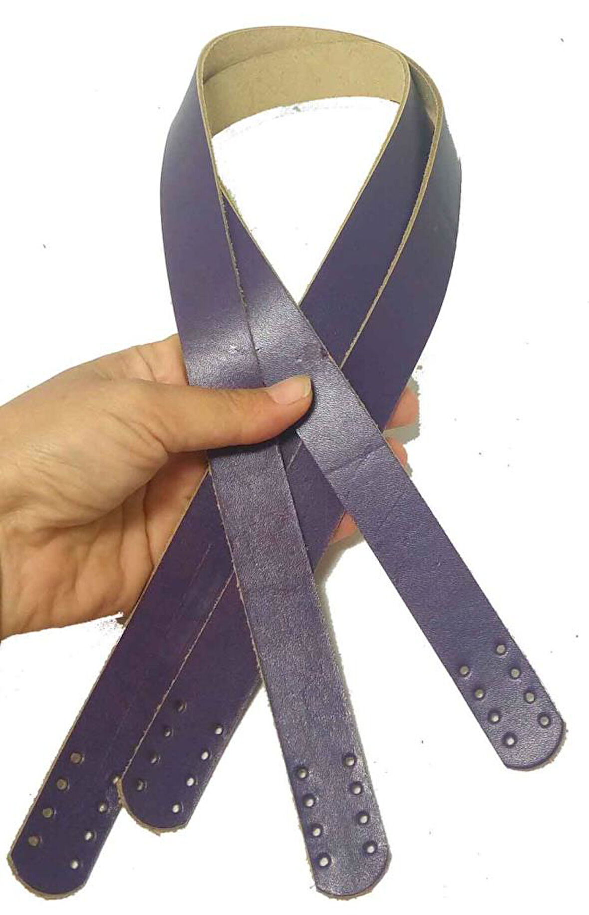 Çanta Aksesuar Mor Renk Gerçek Deri 70X2.3 Cm Çift Sap