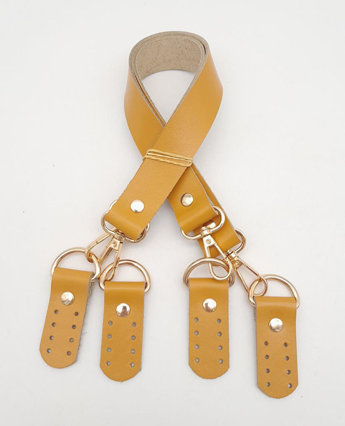 Çanta Aksesuar Gerçek Deri 55 Cm Hardal Sarı Renk Çift Sap Misu Model (Light Gold Metal)