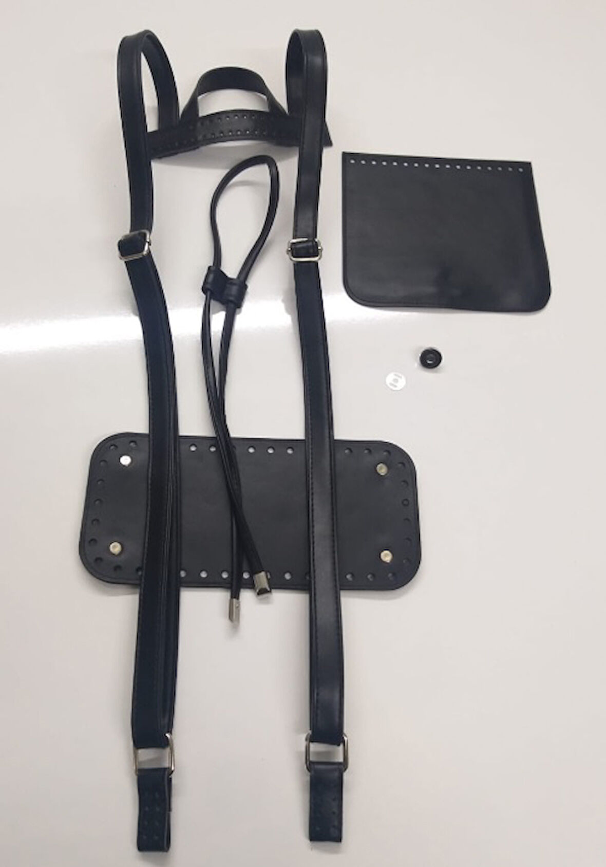 Çanta Aksesuar Suni Deri Siyah Renk Gümüş Metal Sırt Çanta Seti