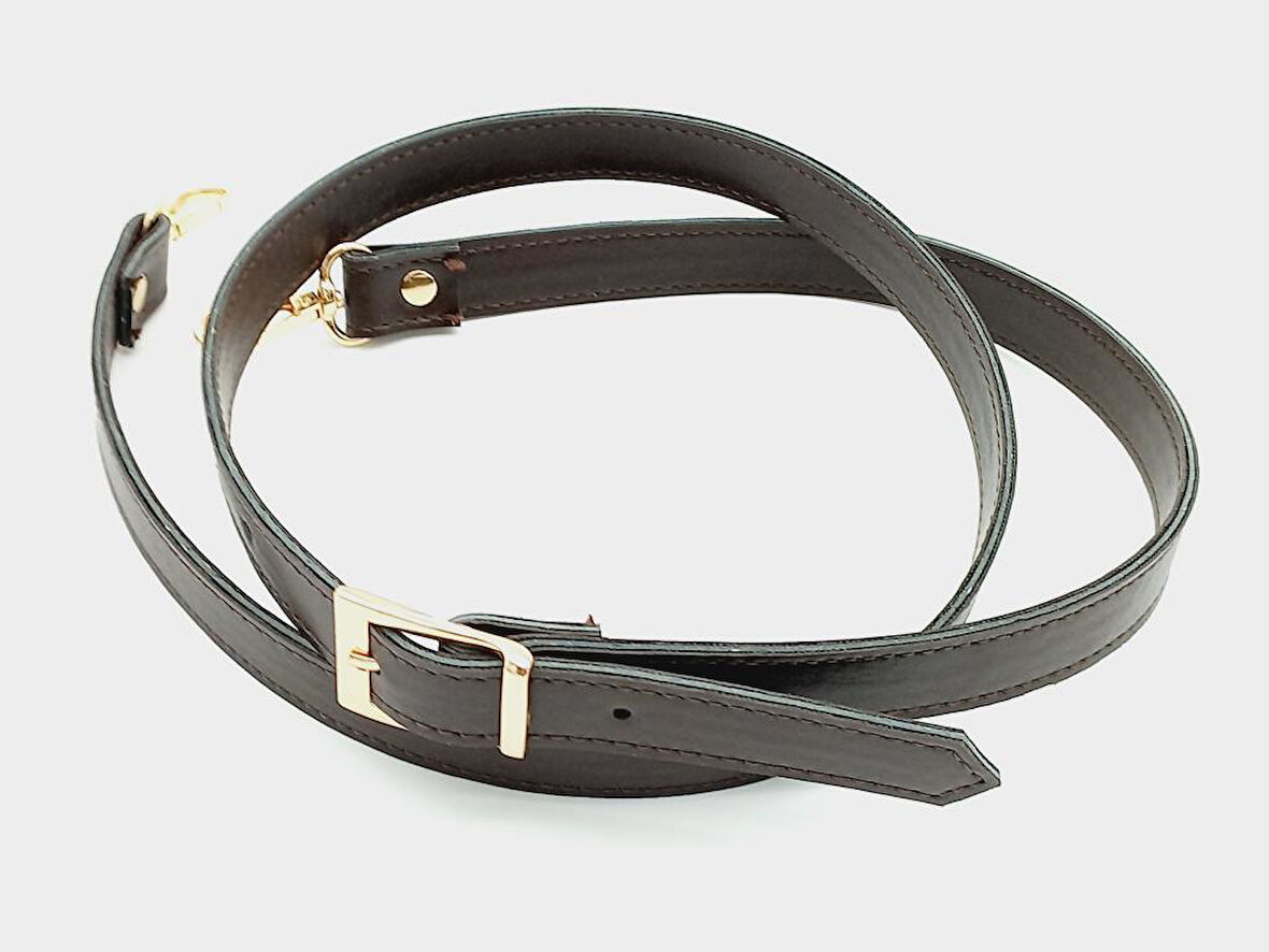 Çanta Aksesuar 120X2 Cm Suni Deri Light Gold Tokalı Koyu Kahve Renk Çanta Sapı