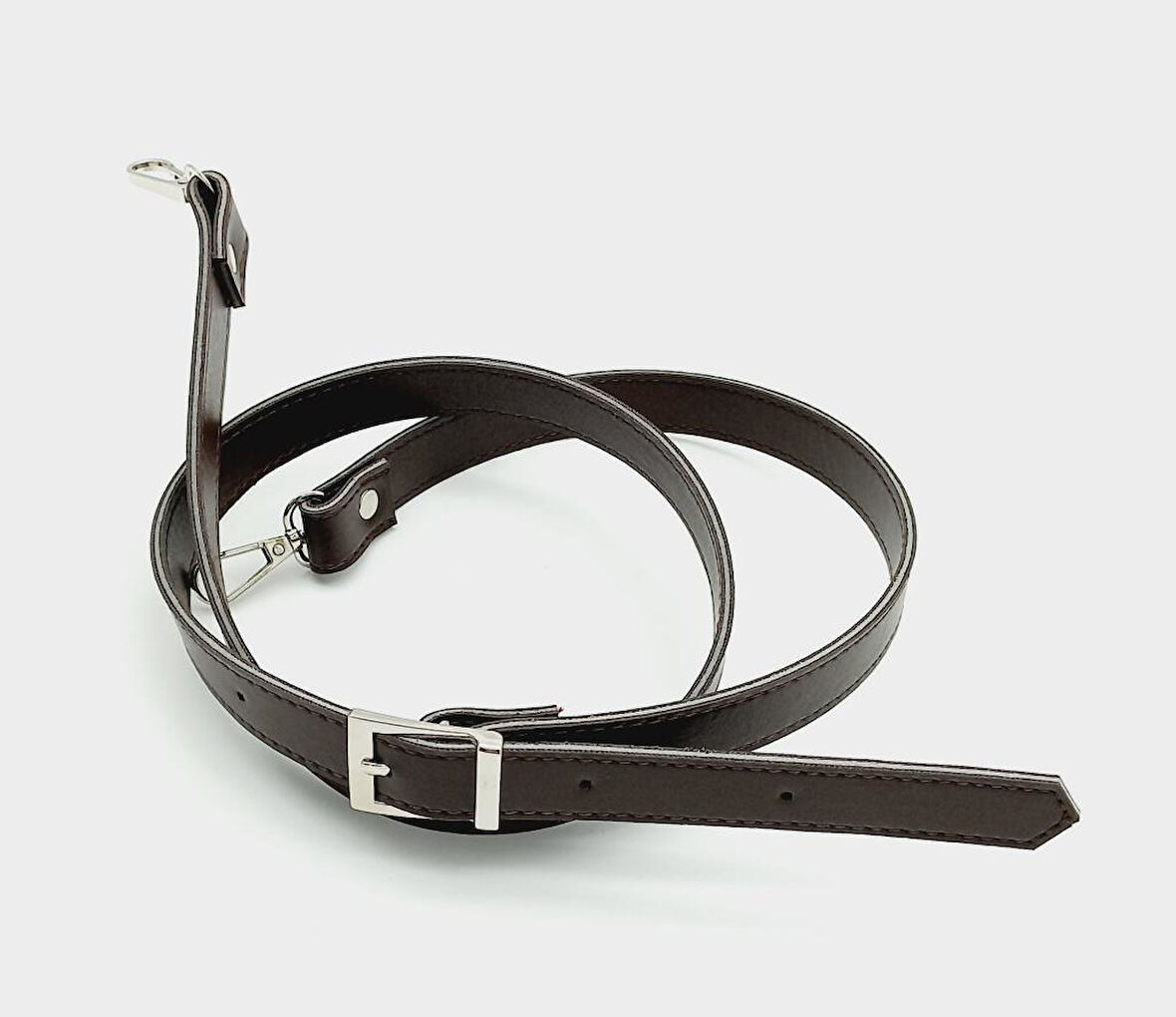 Çanta Aksesuar 120X2 Cm Suni Deri Gümüş Tokalı Koyu Kahve Renk Çanta Sapı