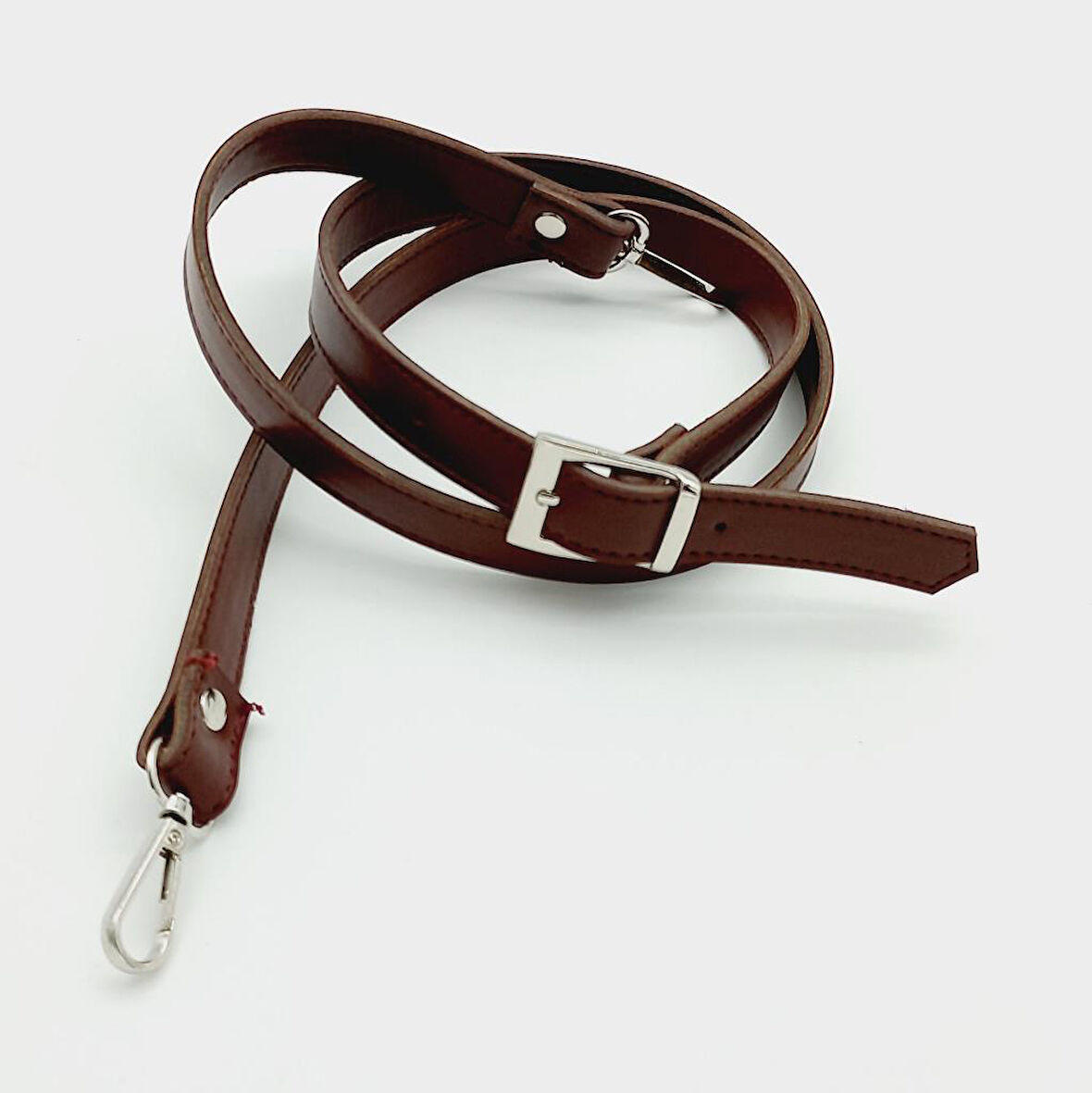 Çanta Aksesuar 120X2 Cm Suni Deri Gümüş Tokalı Bordo Renk Çanta Sapı