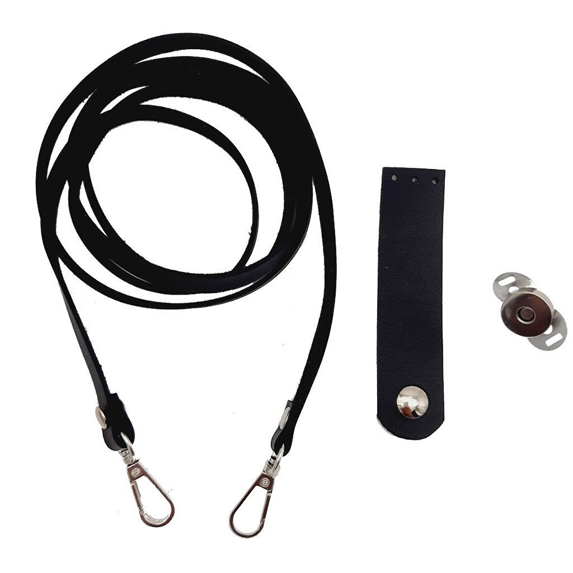 Çanta Aksesuar Suni Deri Siyah Cep Telefonu Seti Gümüş Metalli