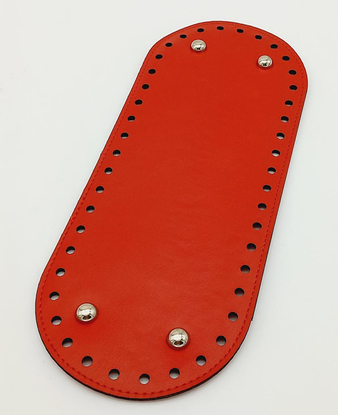 Çanta Aksesuar Suni Deri Kırmızı Renk 30X12 cm Oval Çanta Tabanı (Gümüş Aparatlı)