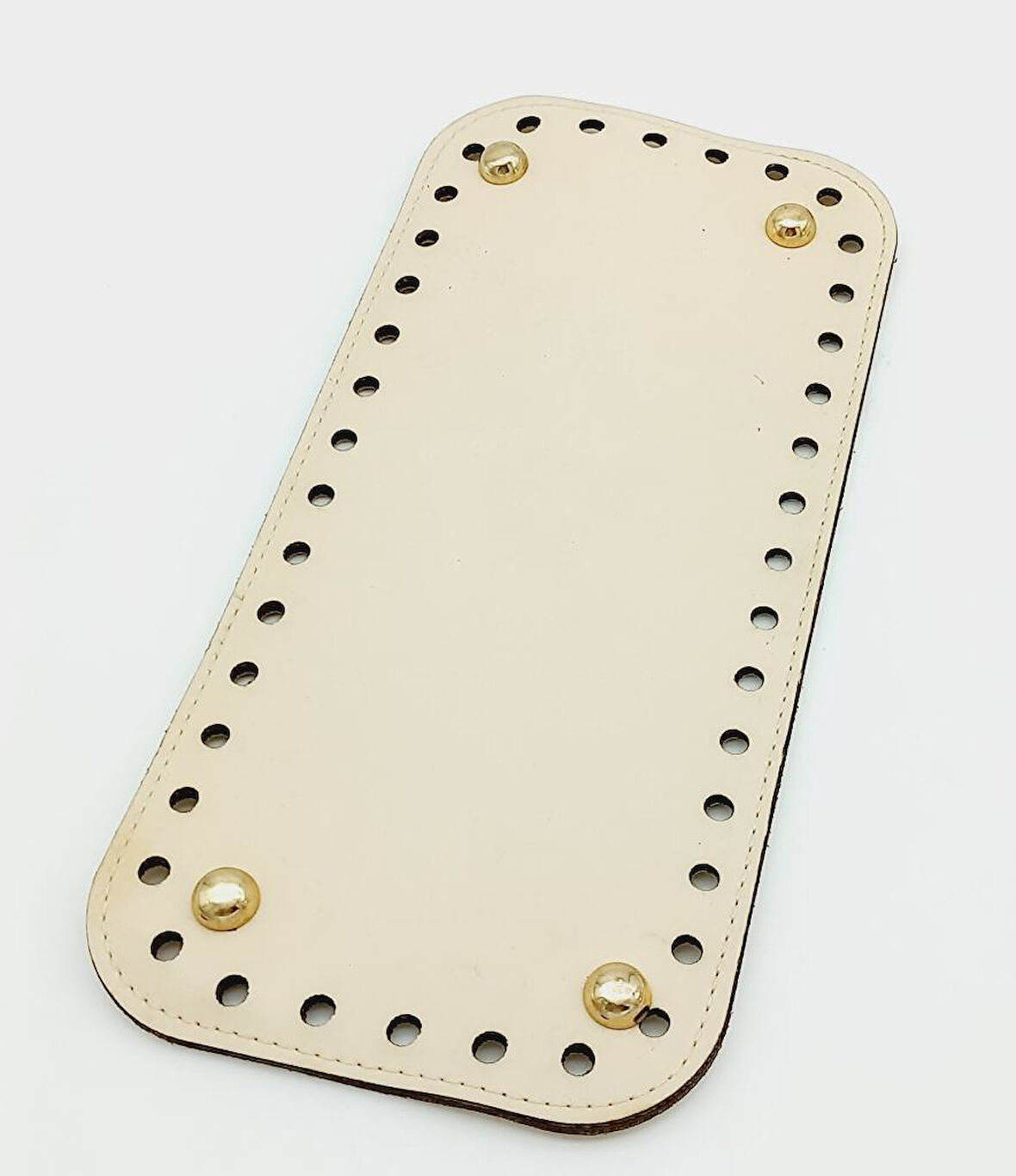 Çanta Aksesuar Suni Deri Krem Renk 25X12 cm Dikdörtgen Çanta Tabanı (Light Gold Aparatlı)