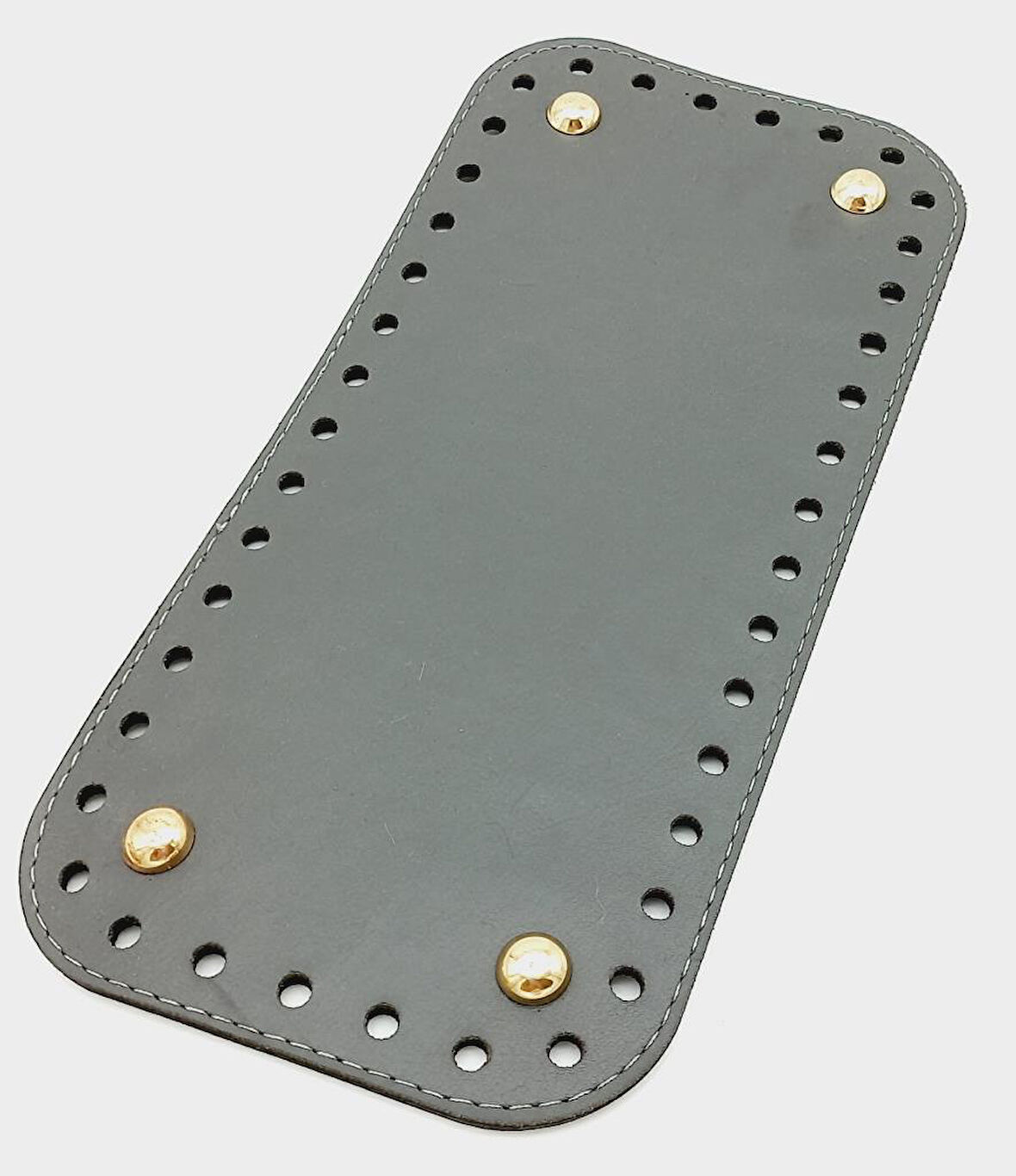 Çanta Aksesuar Suni Deri Gri Renk 25X12 cm Dikdörtgen Çanta Tabanı (Light Gold Aparatlı)