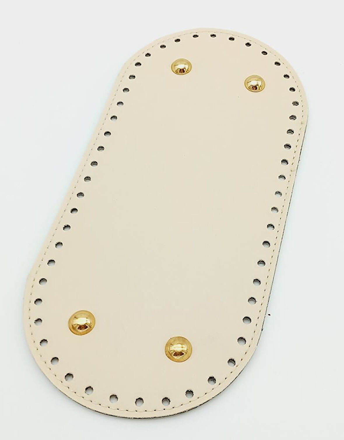 Çanta Aksesuar Suni Deri Krem Renk 25X12 cm Oval Çanta Tabanı (Light Gold Aparatlı)