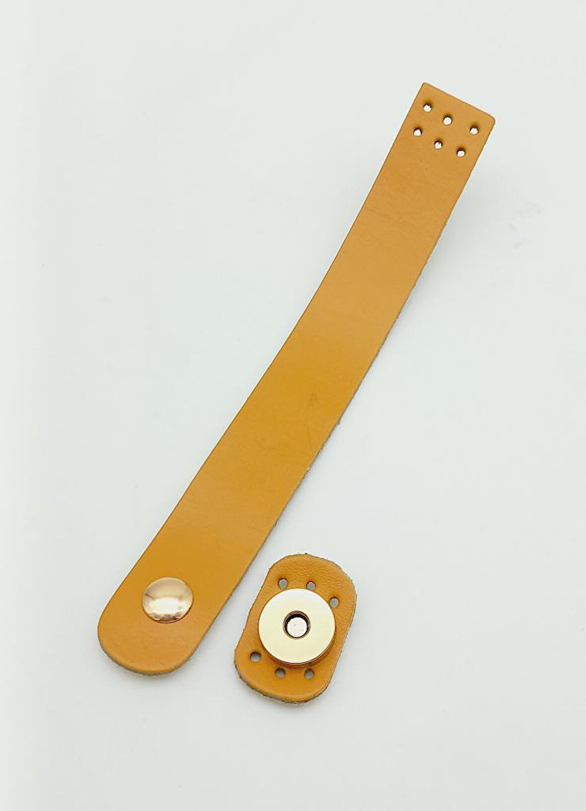 Çanta Aksesuar 18x2,3 cm Hardal Gerçek Deri Düz Çanta Kapağı Light Gold Metalli