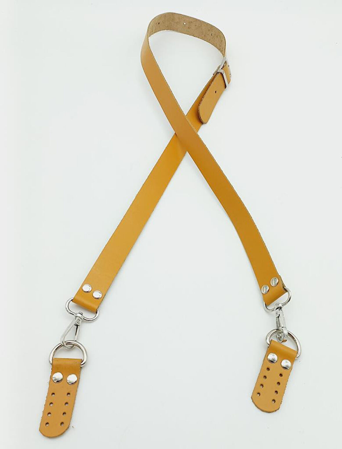 Çanta Aksesuar Gerçek Deri Ayarlı Uzun Sap 2.3X130 Hardal Gümüş Metalli