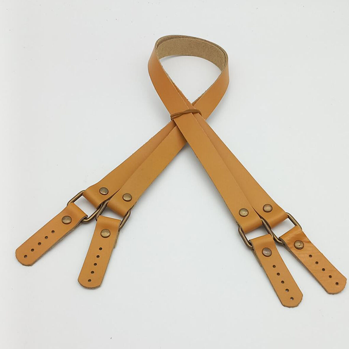 Çanta Aksesuar Hardal Renk Karedört Model Gerçek Deri Çanta Sapı (Antik Metal)