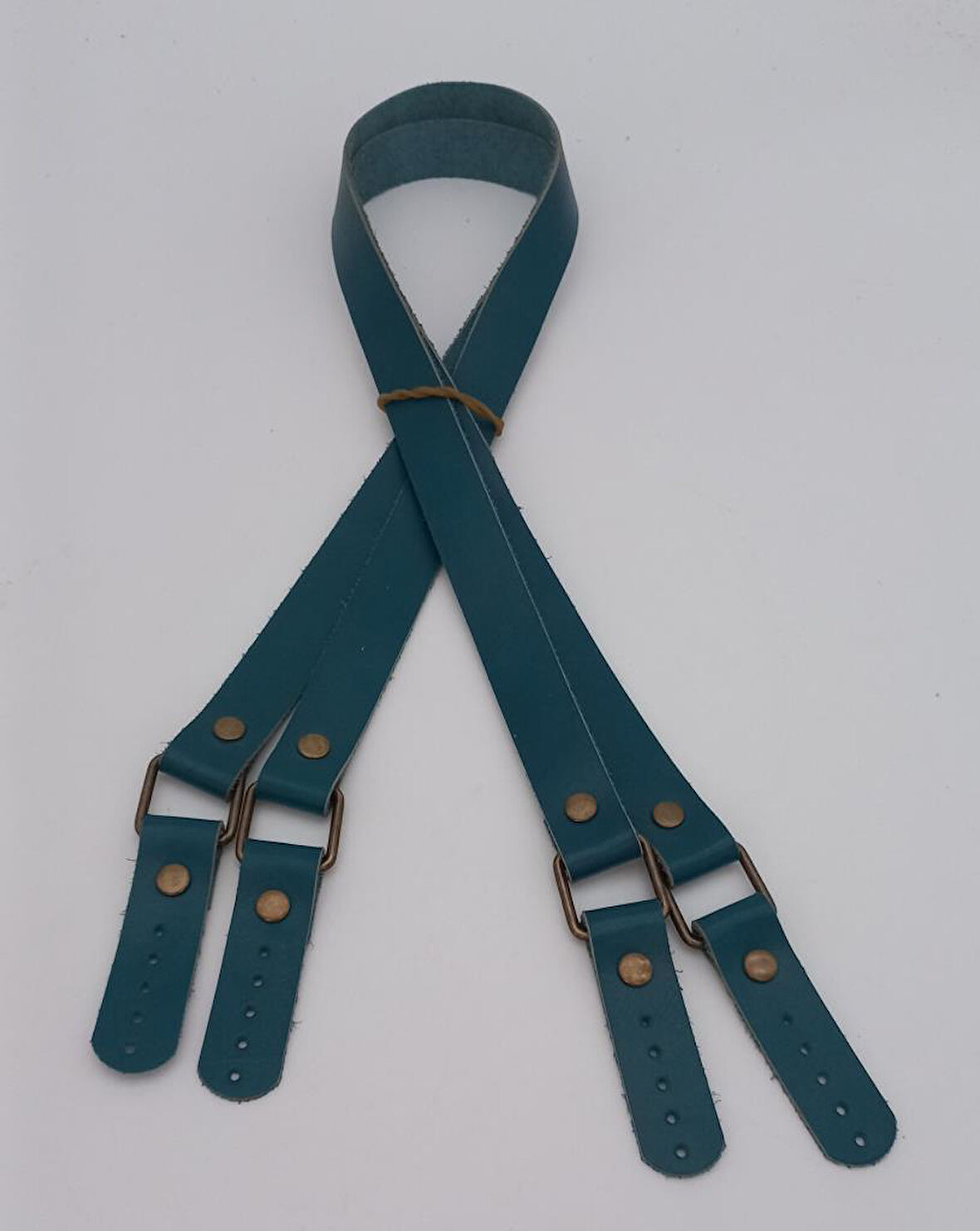 Çanta Aksesuar Turkuaz Renk Karedört Model Gerçek Deri Çanta Sapı (Antik Metal)