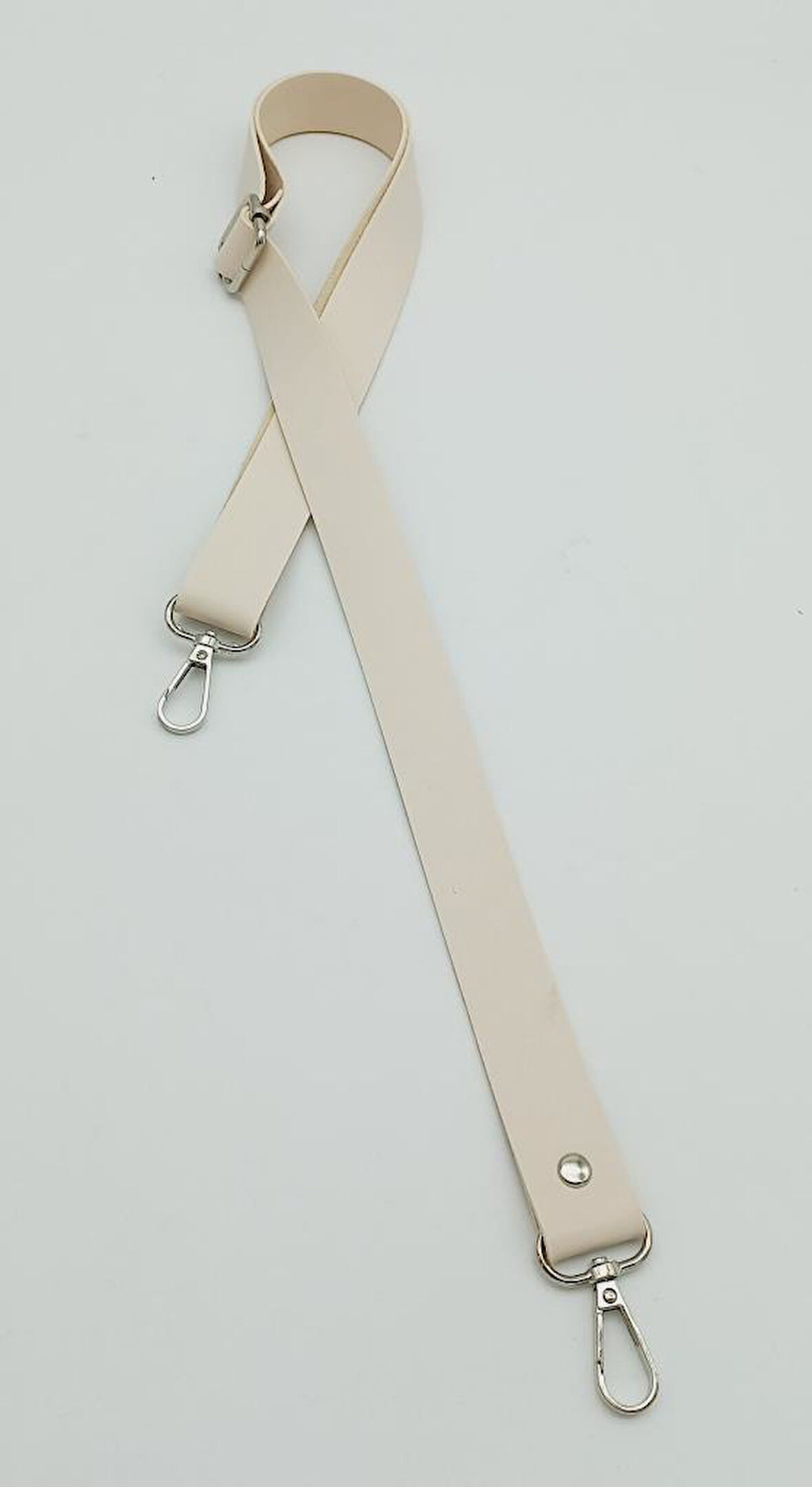Çanta Aksesuar Suni Deri Ayarlı Çanta Sapı 120X2.4 Cm Krem Gümüş Metal