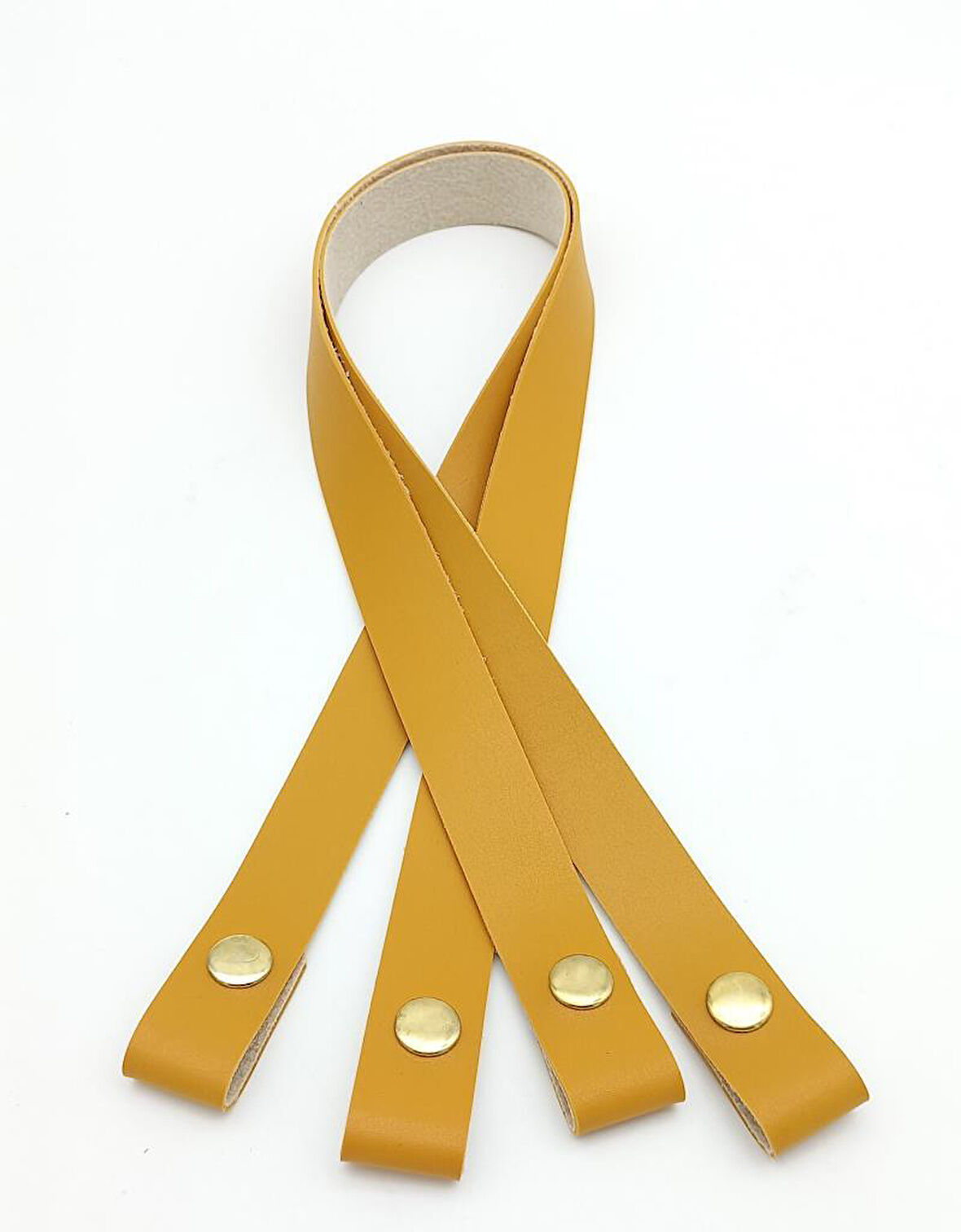 Çanta Aksesuar Tek Kat Suni Deri Hardal Çıtçıtlı Çanta Sapı Light Gold Metalli