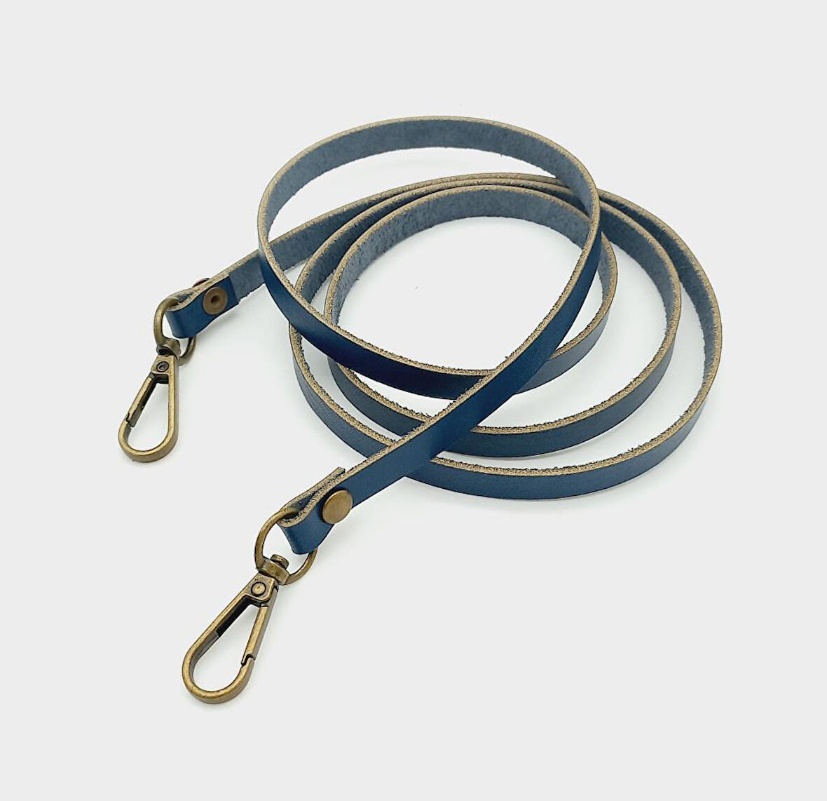 Çanta Aksesuar Gerçek Deri Spagetti Model Lacivert Antik Metal Çanta Sapı